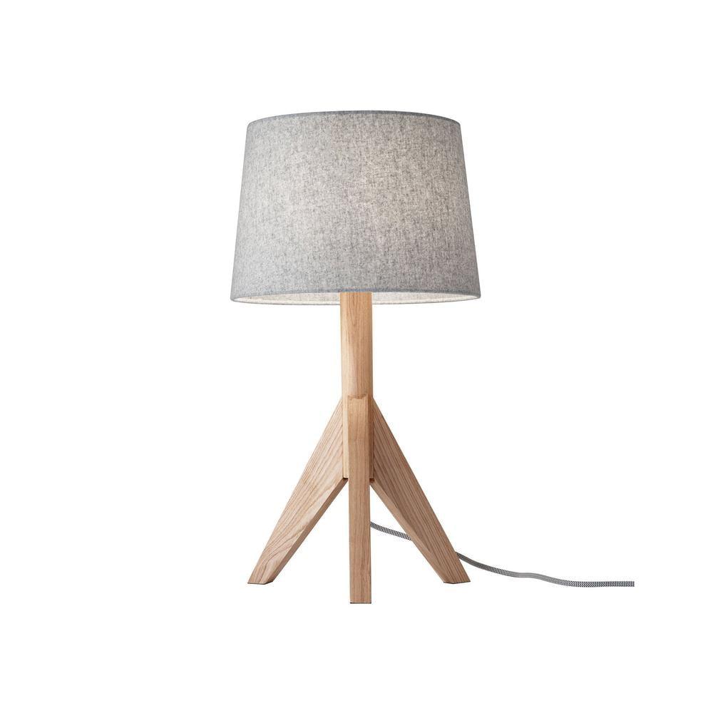 Natural Ash Wood Tripod Table Lamp with Gray Fabric Shade