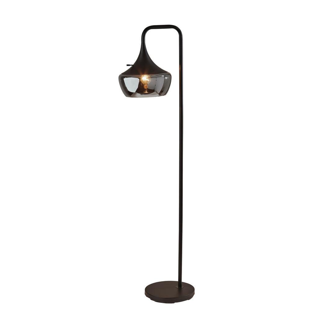 Eliza 63.5" Contemporary Black Metal Floor Lamp with Smoked Glass Shade