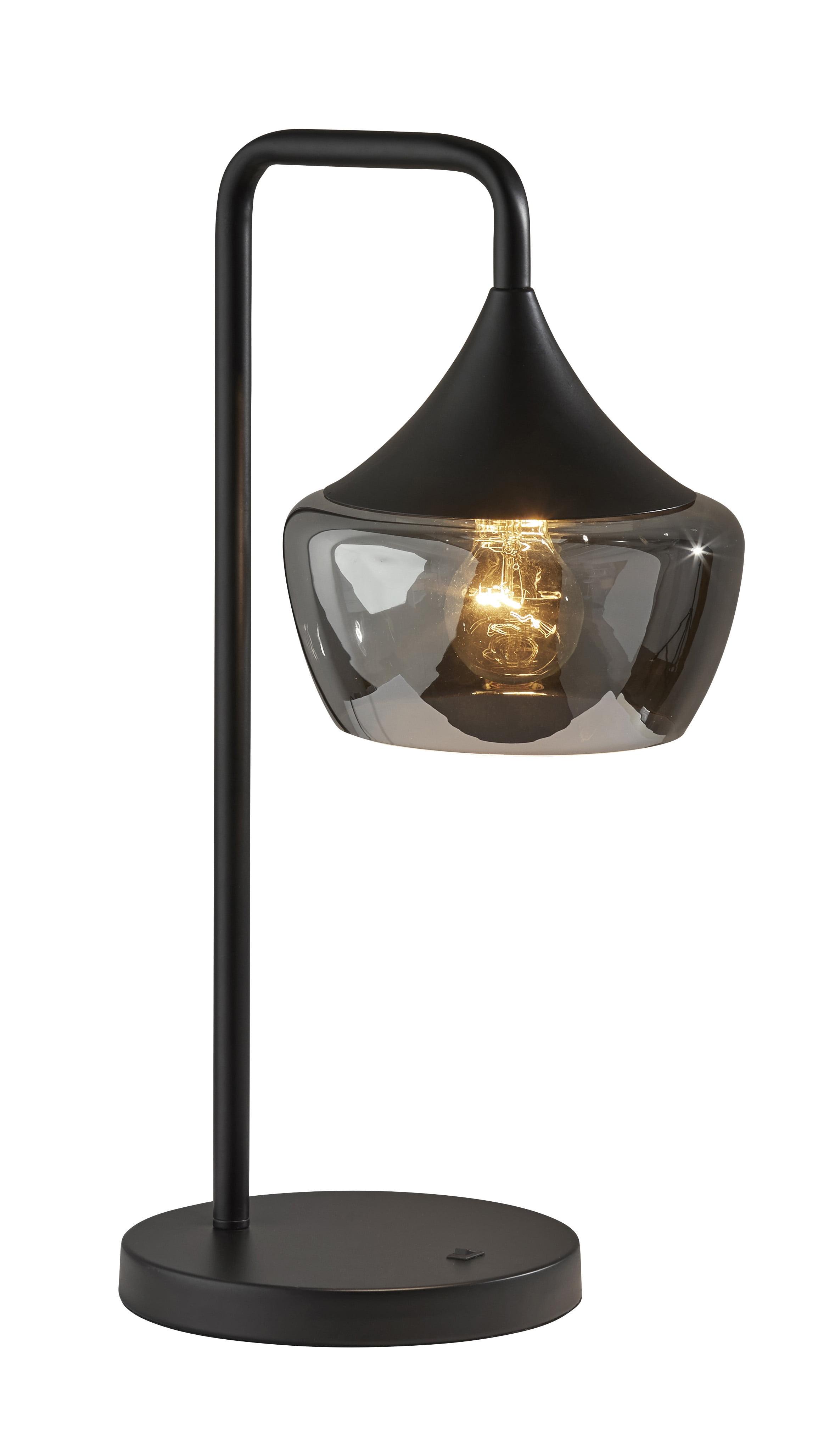 Contemporary Eliza Black Metal Table Lamp with Smoked Glass Shade