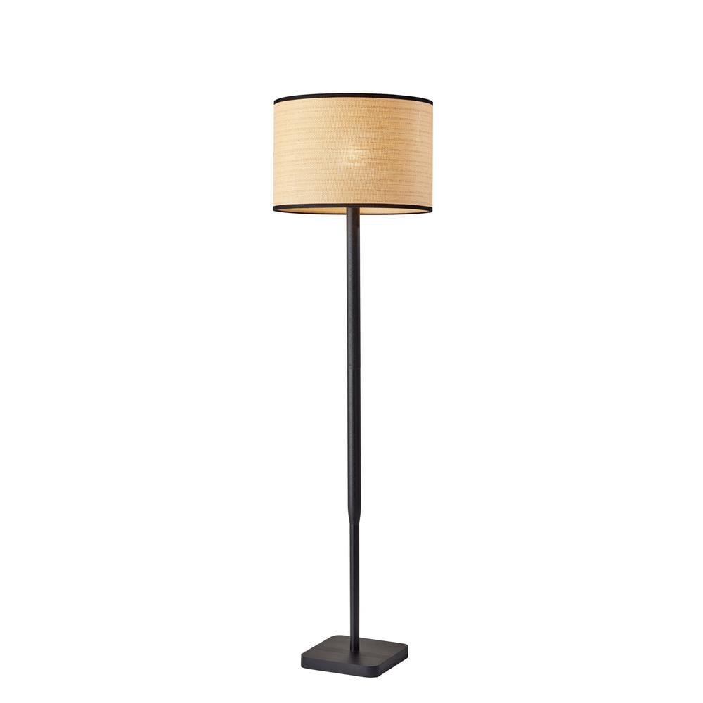 Ellis Floor Lamp Black - Adesso: Monochromatic Design, 3-Way Lighting, Rattan Shade, Wood Base