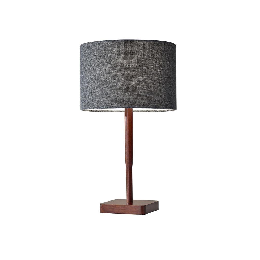 Hokku Designs Adesso Ellis Modern Table Lamp With Walnut Rubber Wood Base | Smart Outlet Compatible | 60W Incandescent Or 13W CFL Bulb Ready | Rotary Switch Design