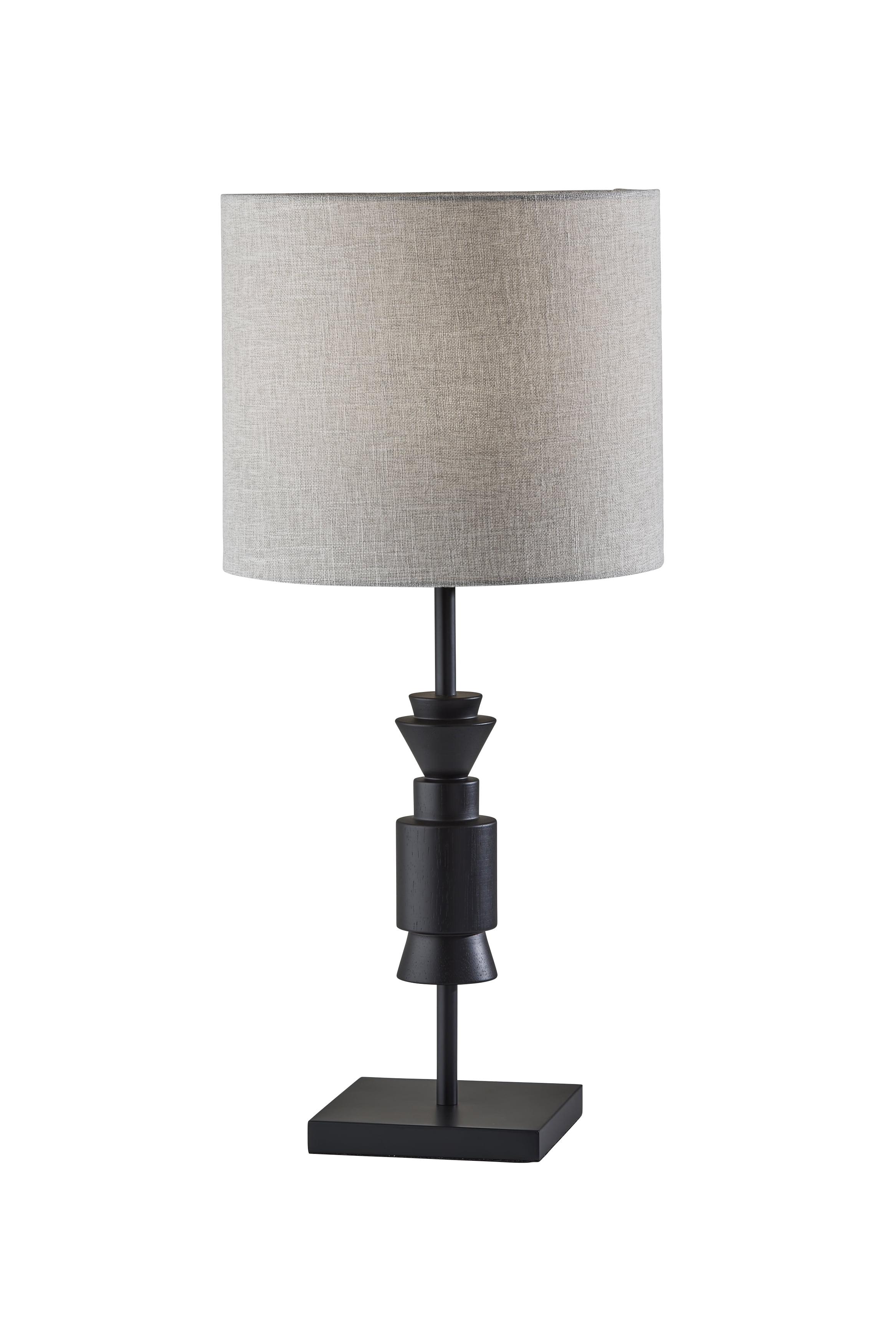 Elton Black Wood Table Lamp with Gray Fabric Shade