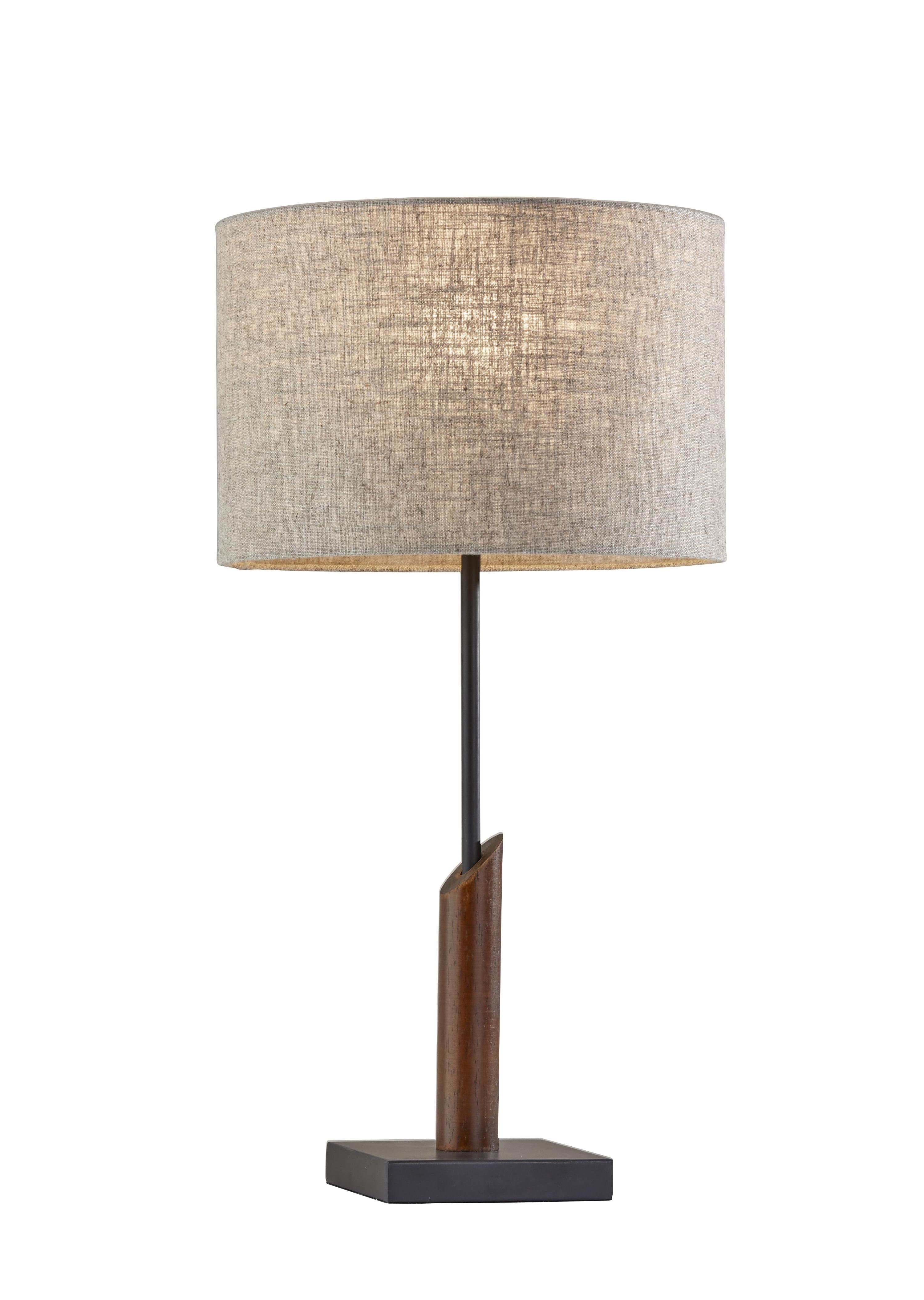 Walnut & Black Metal Mid-Century Desk Lamp with Textured Shade