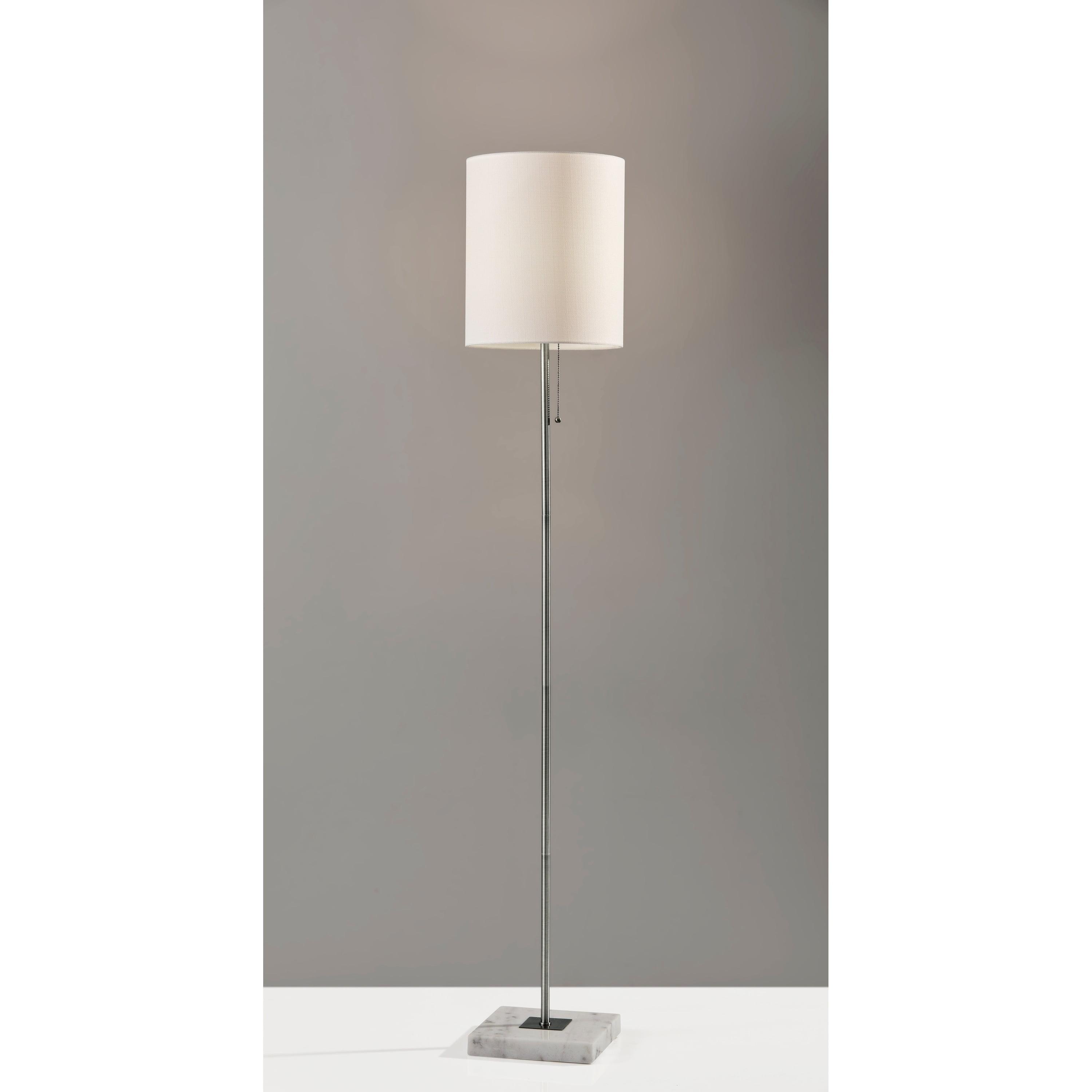 62" Fiona Floor Lamp Steel - Adesso: Marble Base, Brushed Finish, Pull Chain Switch, ETL Listed