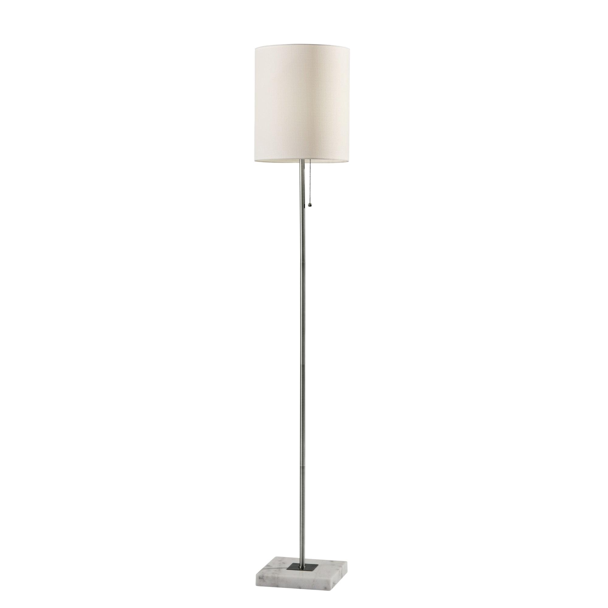 62" Brushed Steel and White Marble Floor Lamp with Textured Shade