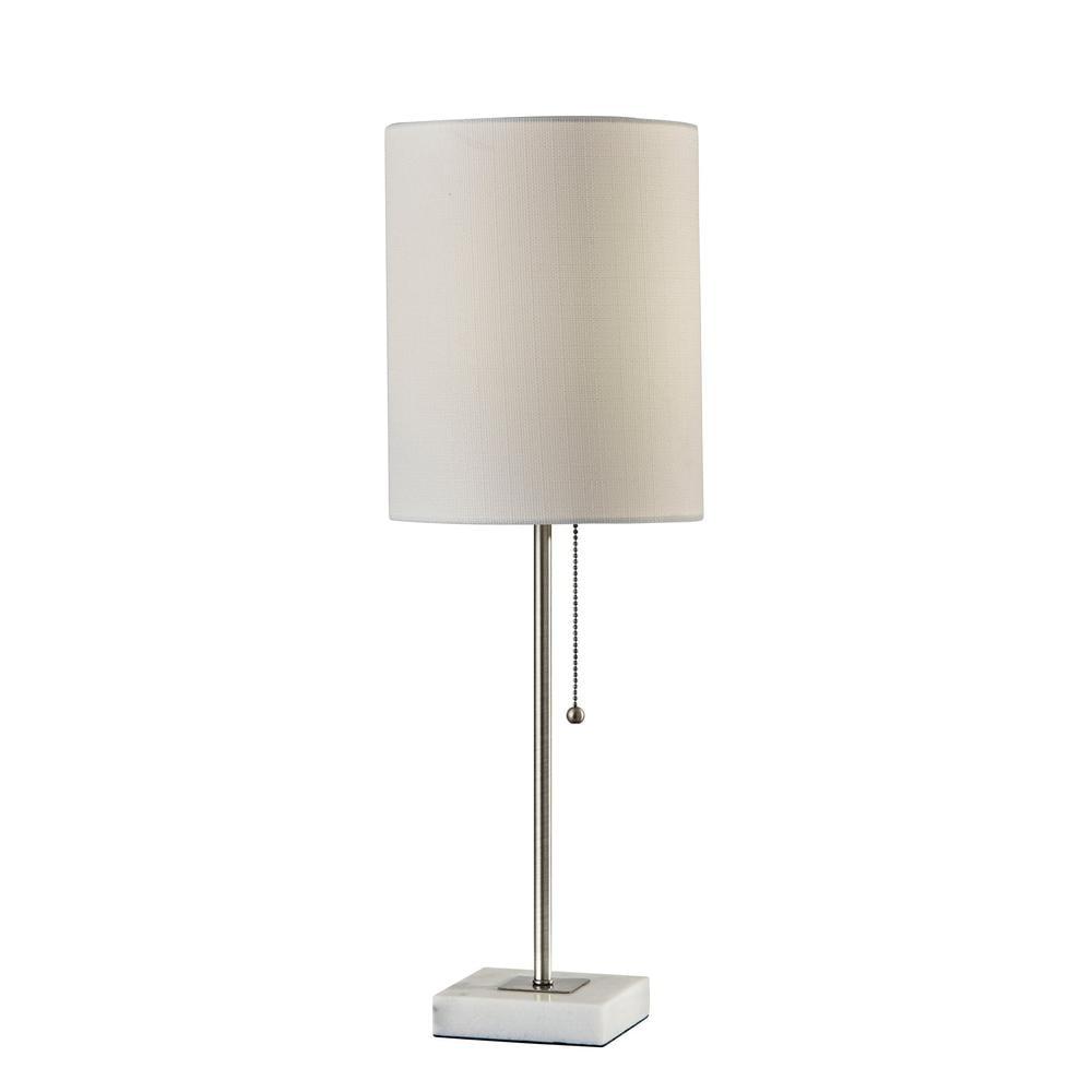 Adesso 23" Fiona Table Lamp Steel: Marble Base, Brushed Finish, Pull Chain Switch