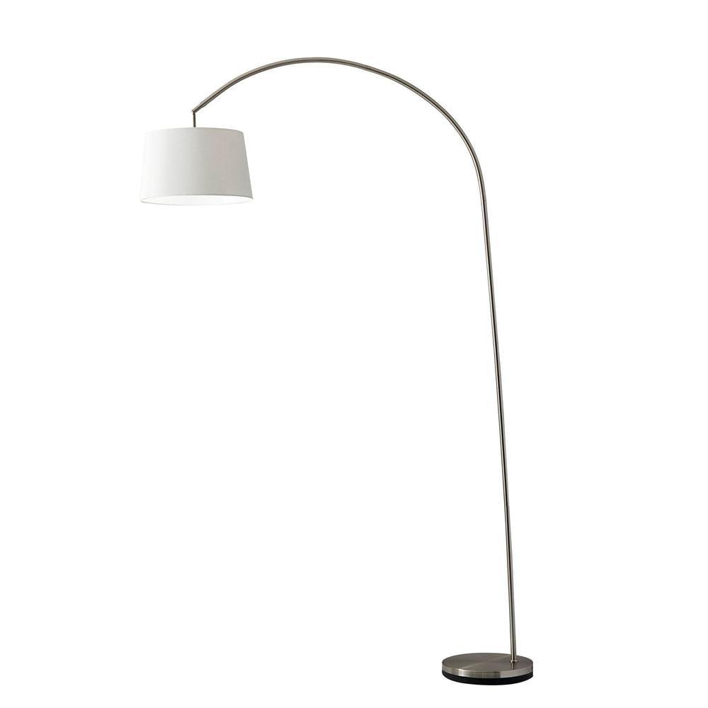 Brushed Steel Adjustable Arc Floor Lamp with Linen Shade