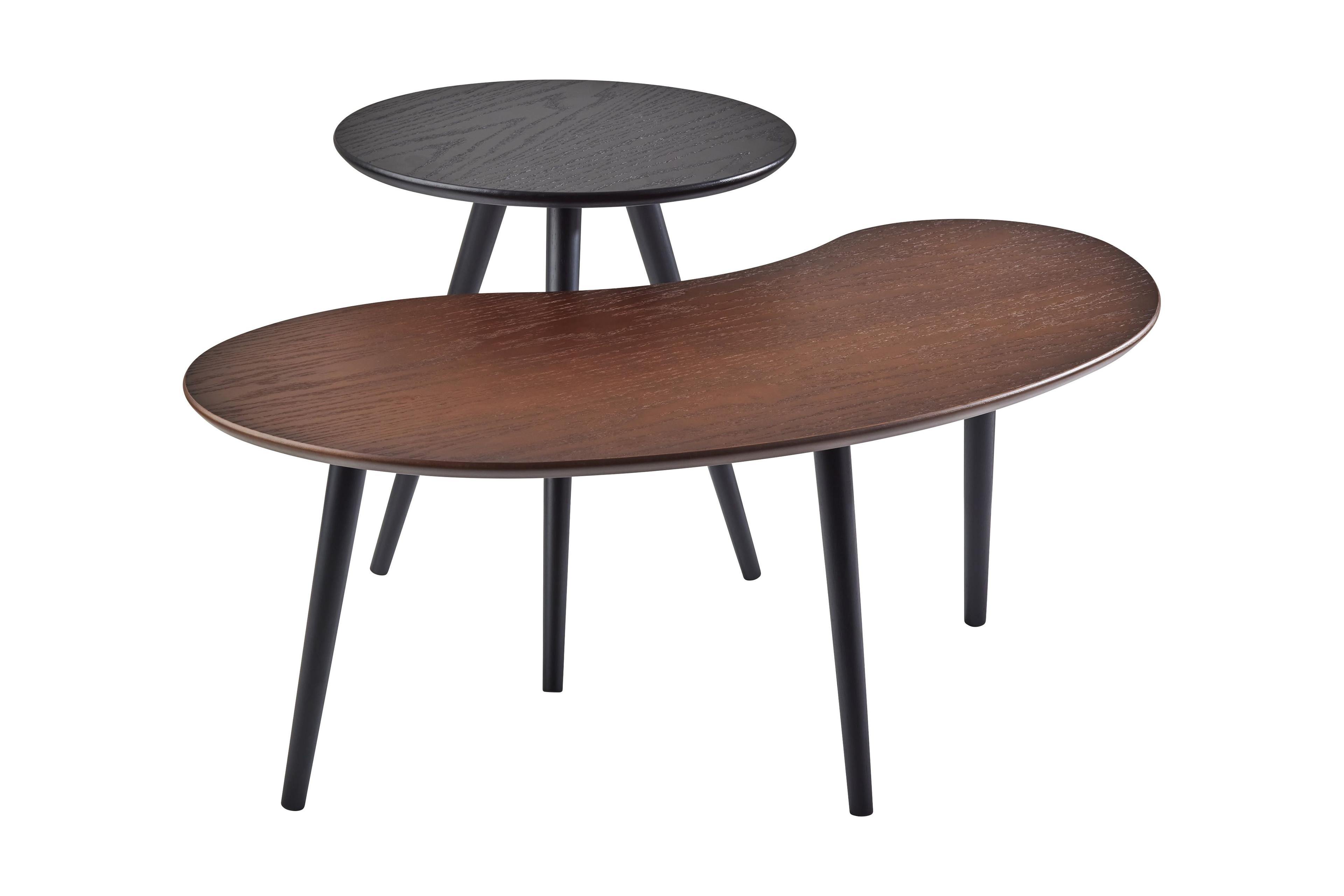 Walnut and Black Oak Veneer Round Nesting Coffee Table Set