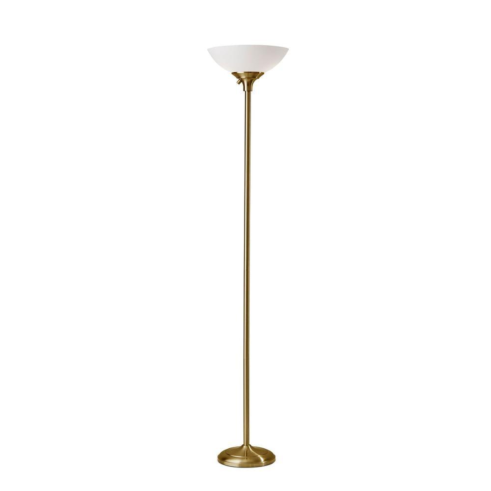 Antique Brass 71" Torchiere Floor Lamp with Frosted Shade