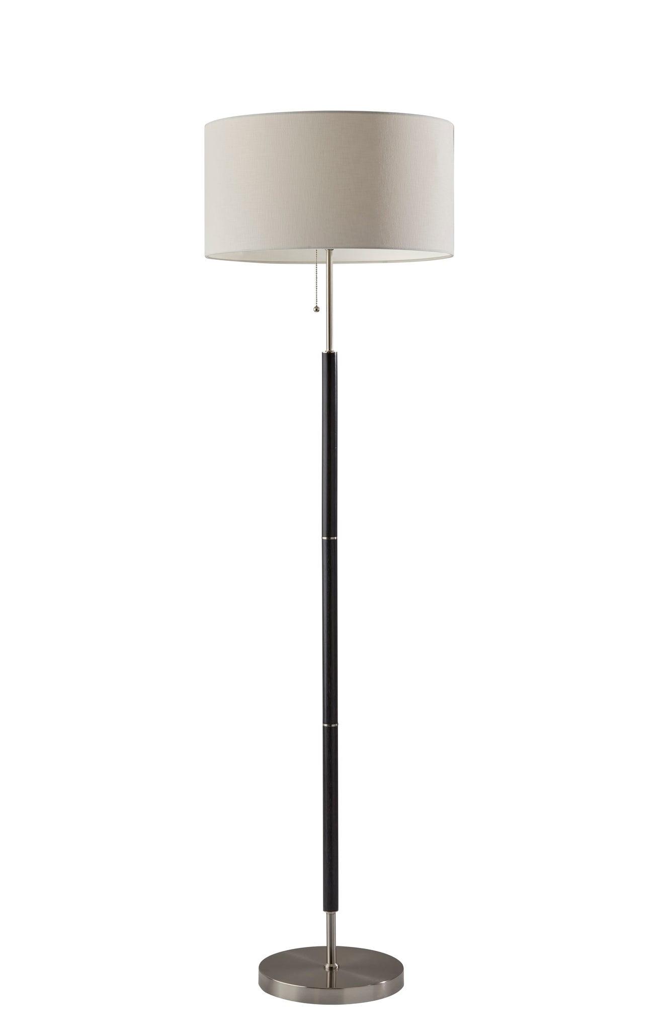 Hamilton Black Rubberwood Floor Lamp with Brushed Steel Accents