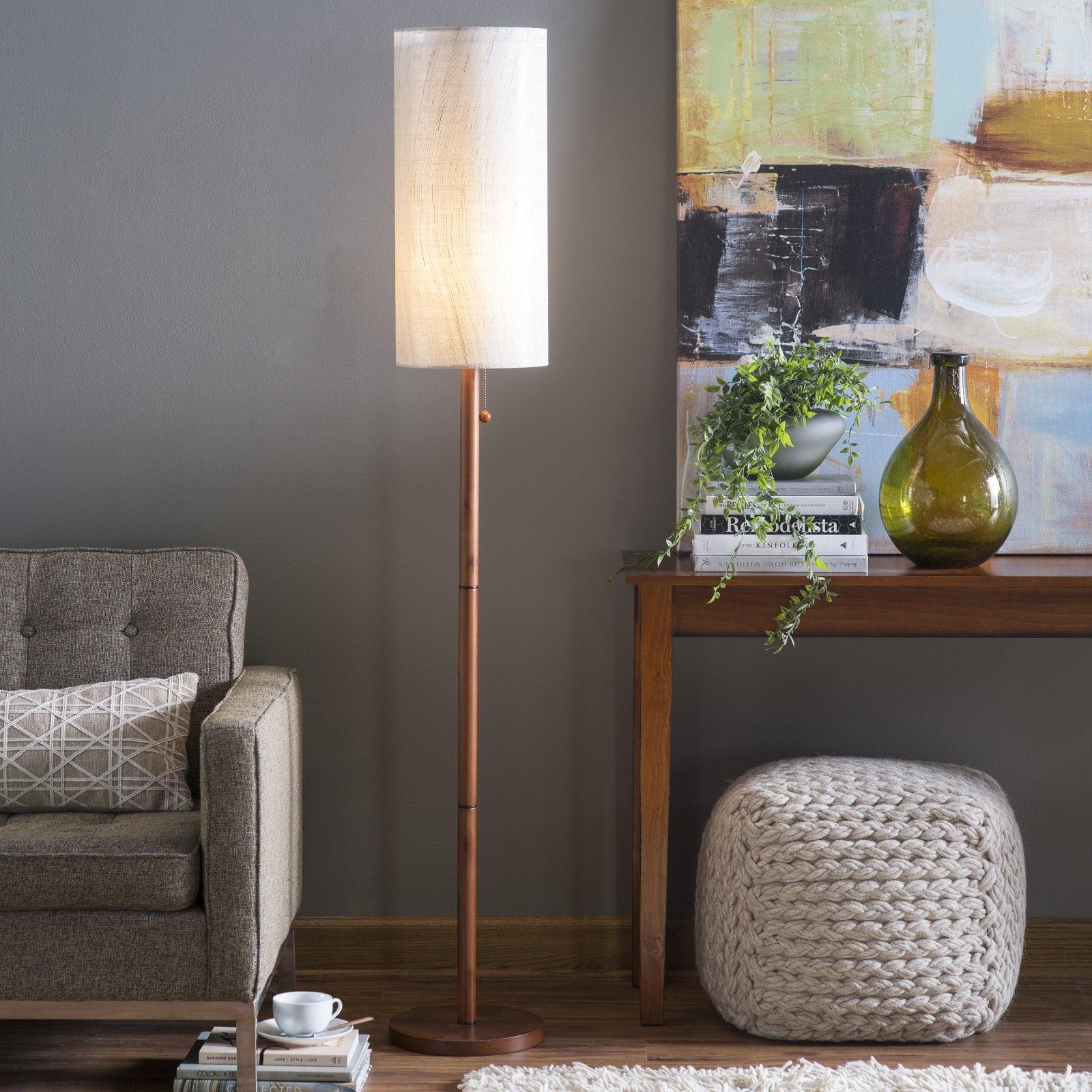 Hamptons Inspired Walnut Floor Lamp with Double Cylinder Shade