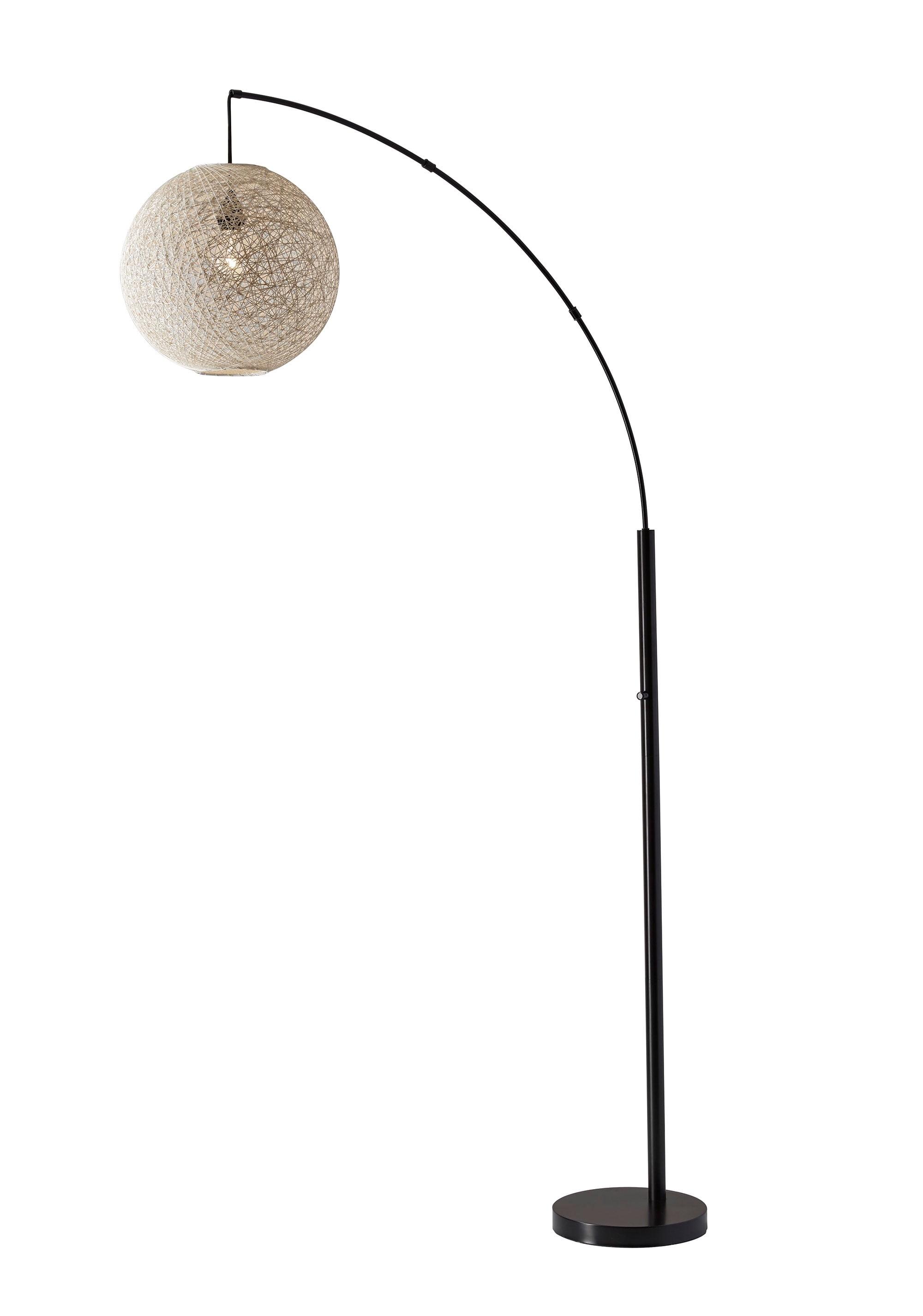 Havana Bronze Arc Floor Lamp with Cream Rattan Shade