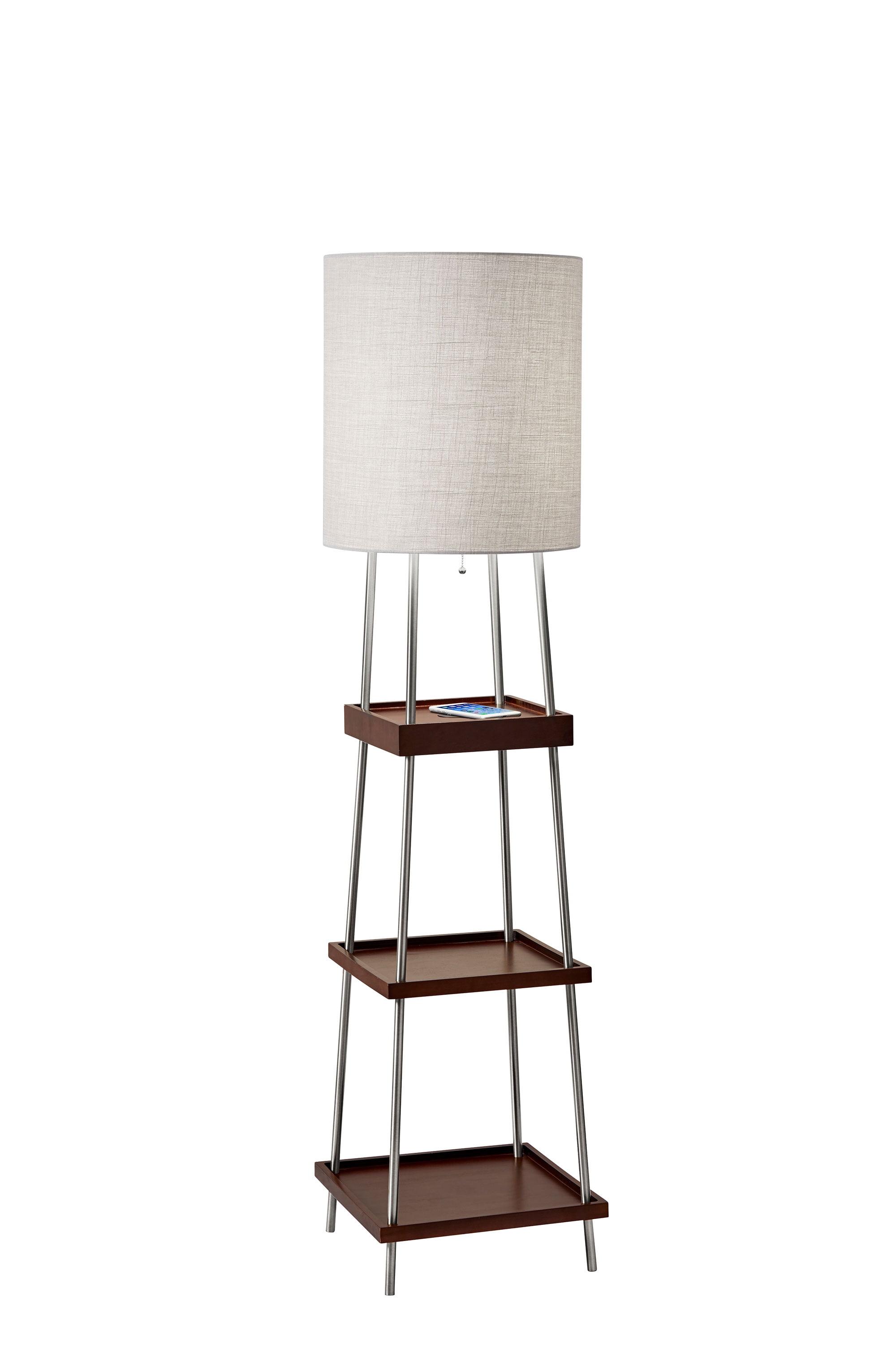 63.25" Wireless Charging Floor Lamp - Adesso: ETL Listed, Linen Shade, Metal & Wood Body