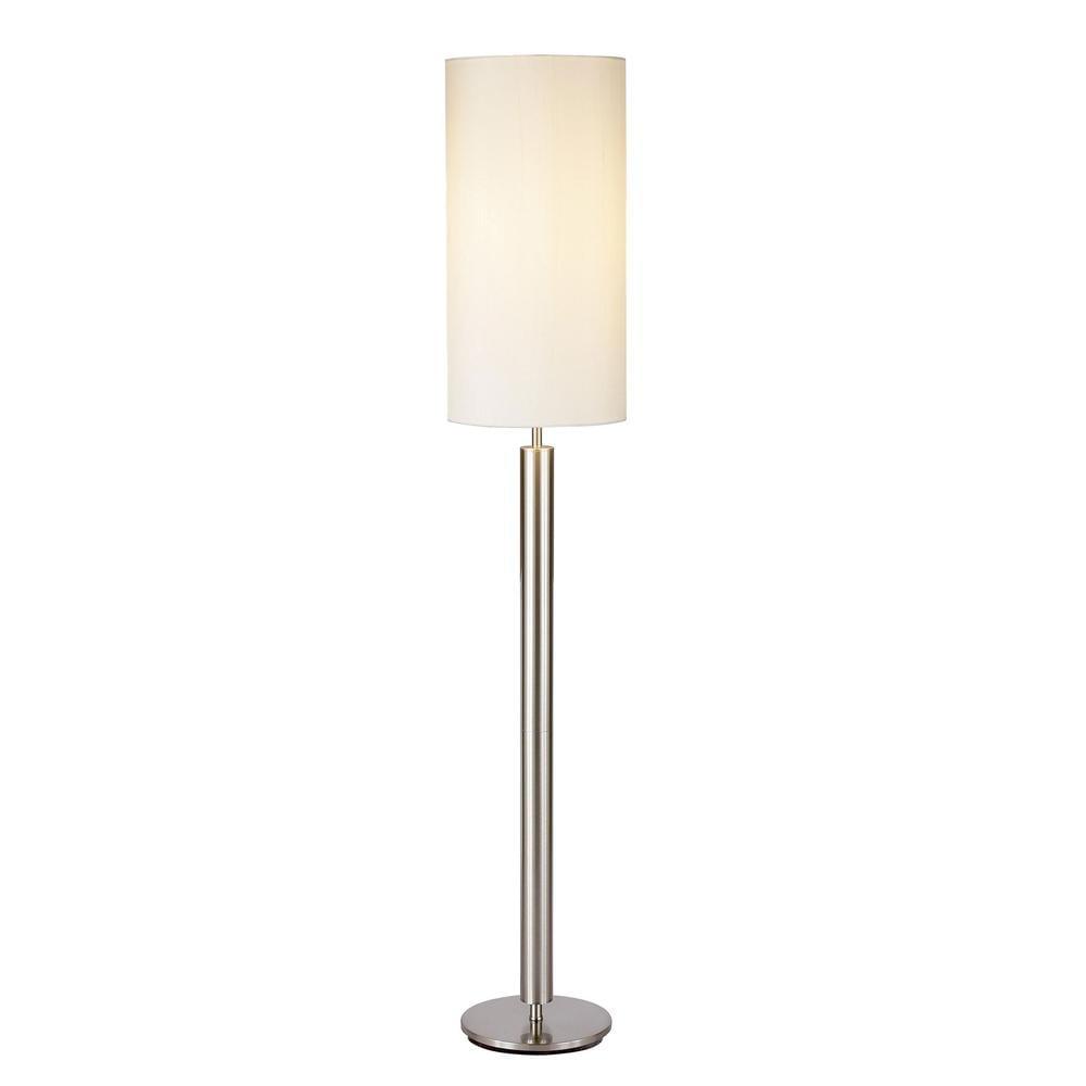 Brushed Steel Floor Lamp with Ivory Silk Shade and Touch Sensor