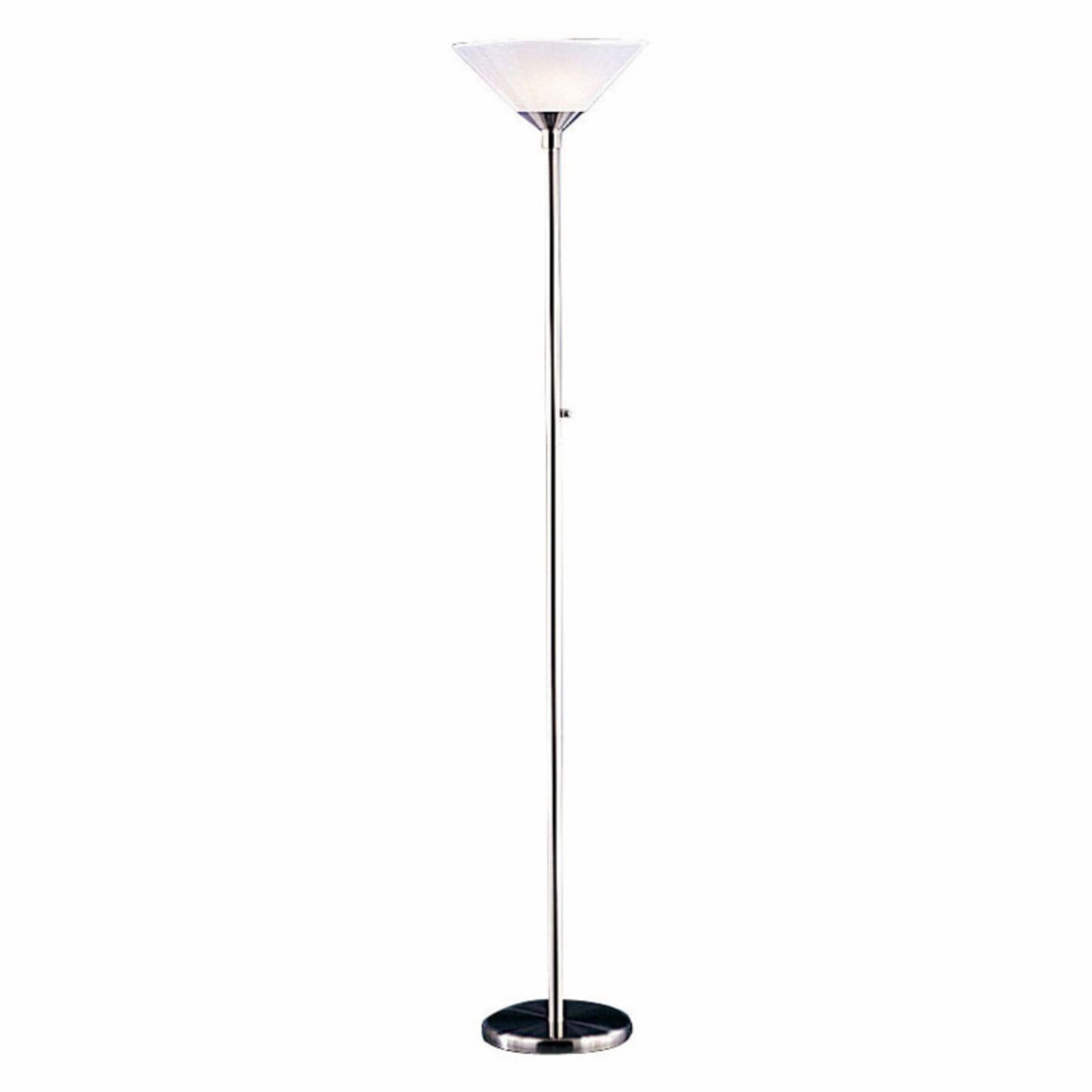 Brushed Steel 3-Way Torchiere Floor Lamp with Frosted Shade