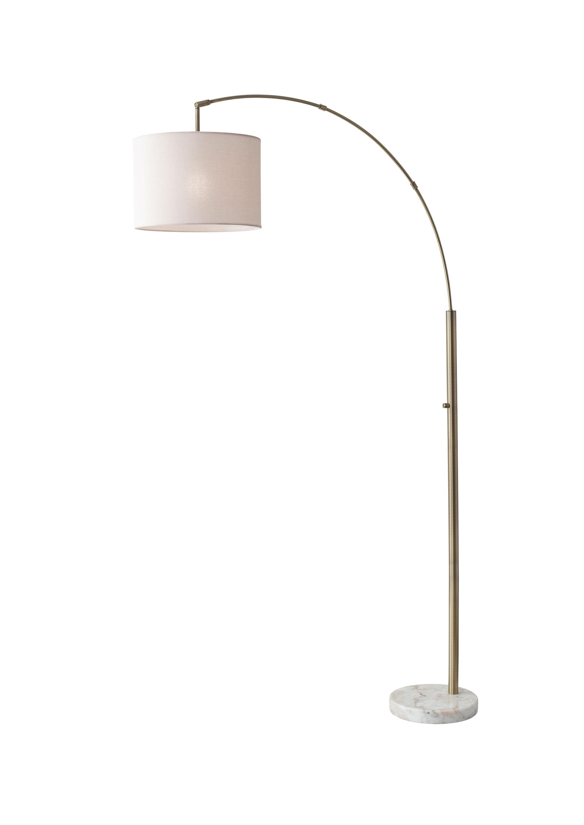 73.5" Bowery Arc Lamp Antique Brass - Adesso: White Marble Base, Off-White Shade, ETL Listed