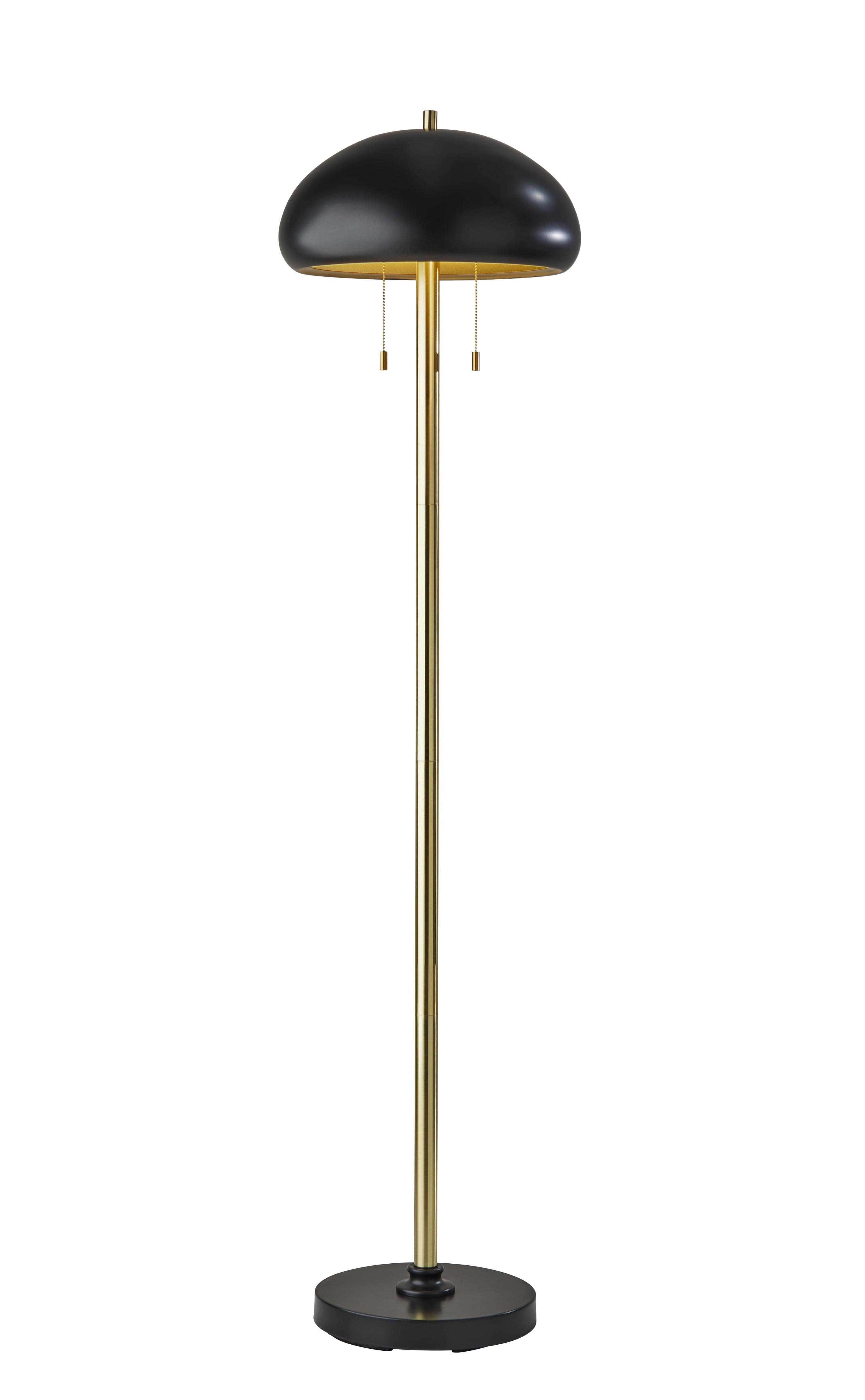 Mid-Century Dual-Pull Black & Antique Brass Cap Floor Lamp