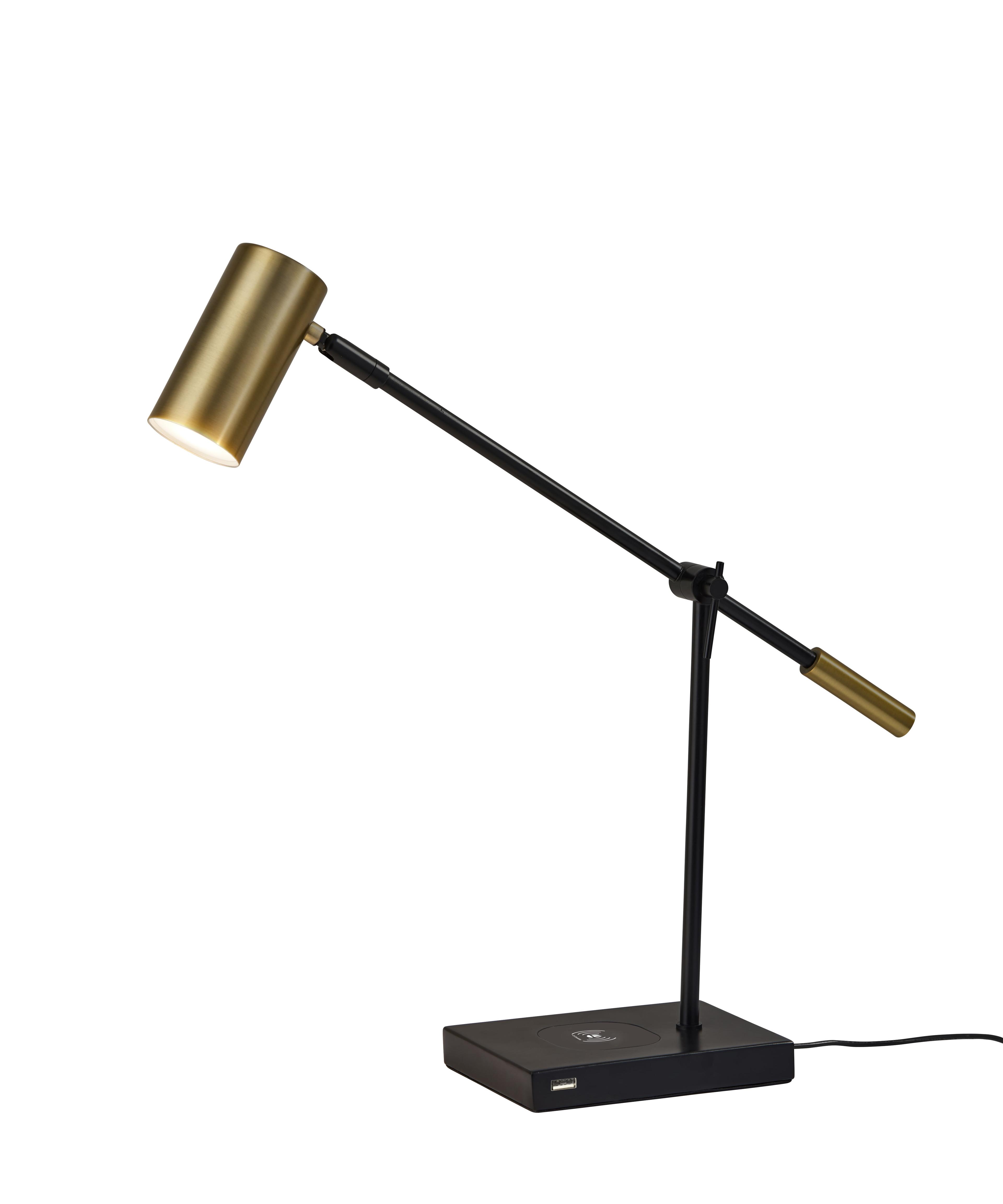 Adesso Collette Adjustable Black Desk Lamp with Qi Wireless Charging