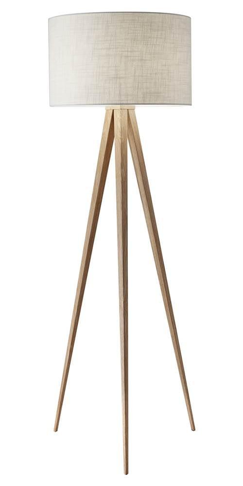 Natural Oak Veneer Tripod Floor Lamp with Drum Shade