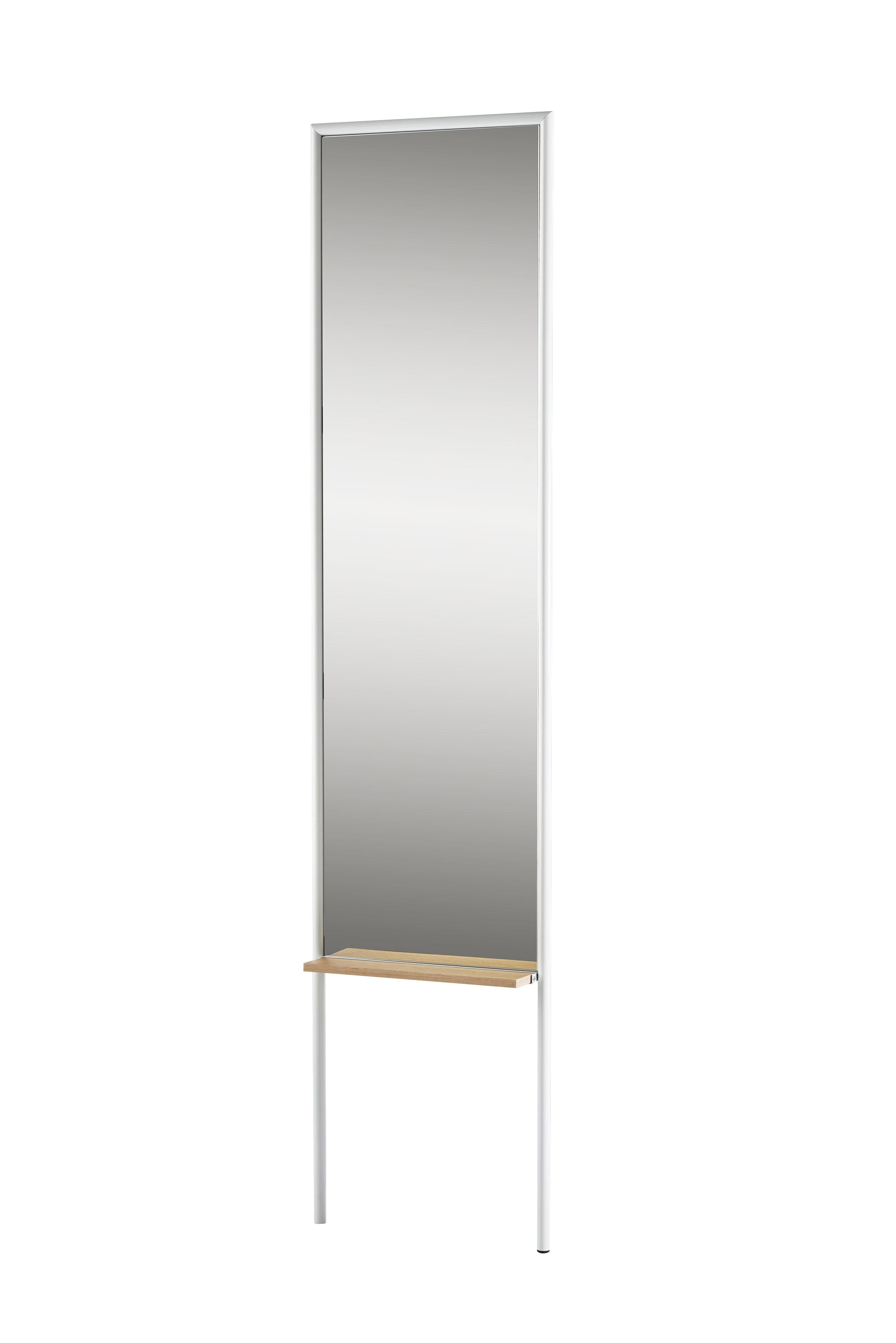 Contemporary Monty 65'' White Rectangular Leaning Mirror with Wood Veneer Shelf