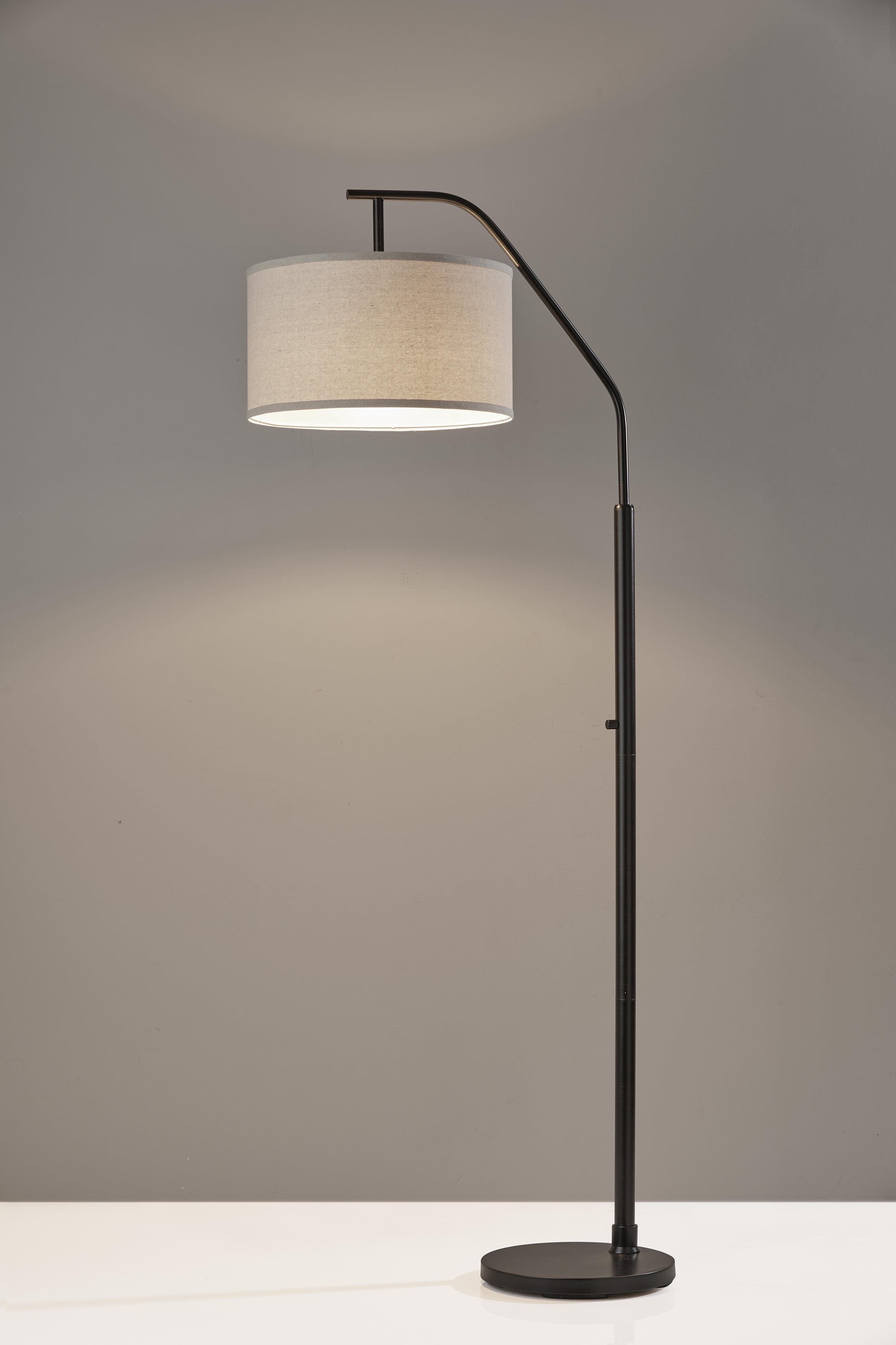 Arcadia 66'' Black Metal Arc Floor Lamp with Oatmeal Shade