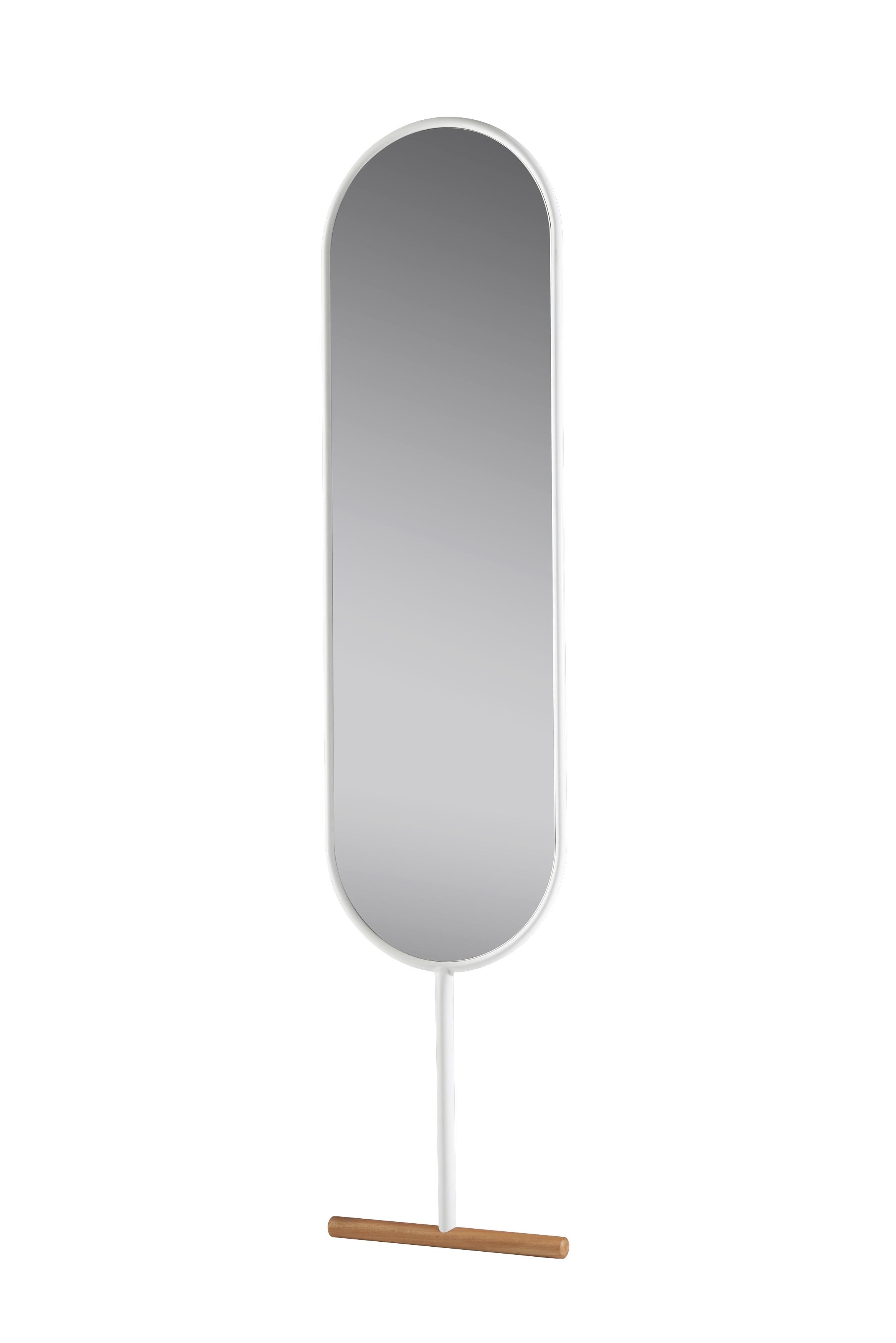 Modern Full-Length Oval Leaning Mirror with Beechwood Base