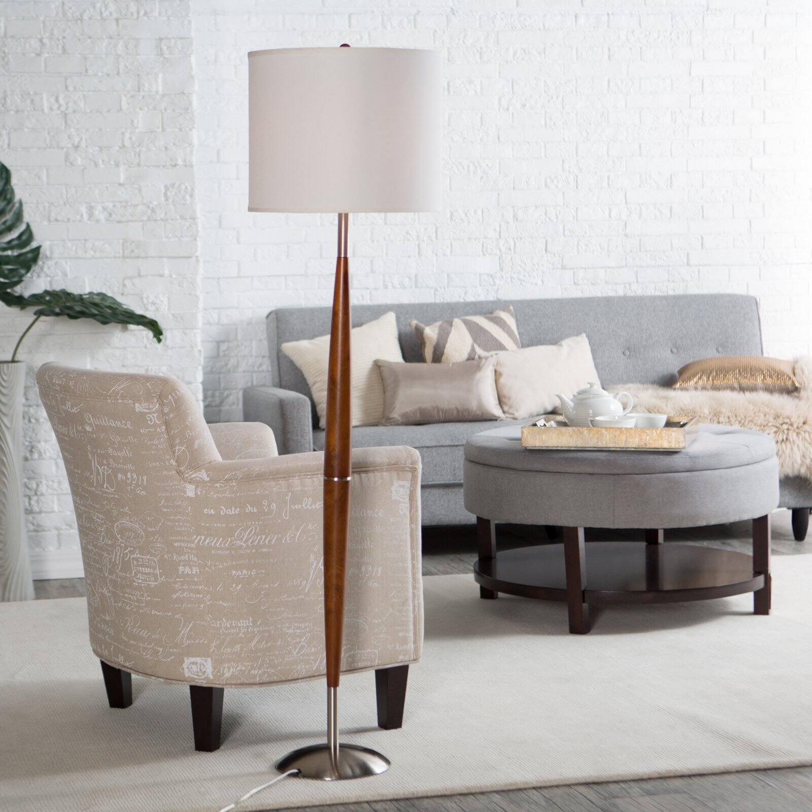 Elliptical Maple Eucalyptus Wood Floor Lamp with Off-White Shade