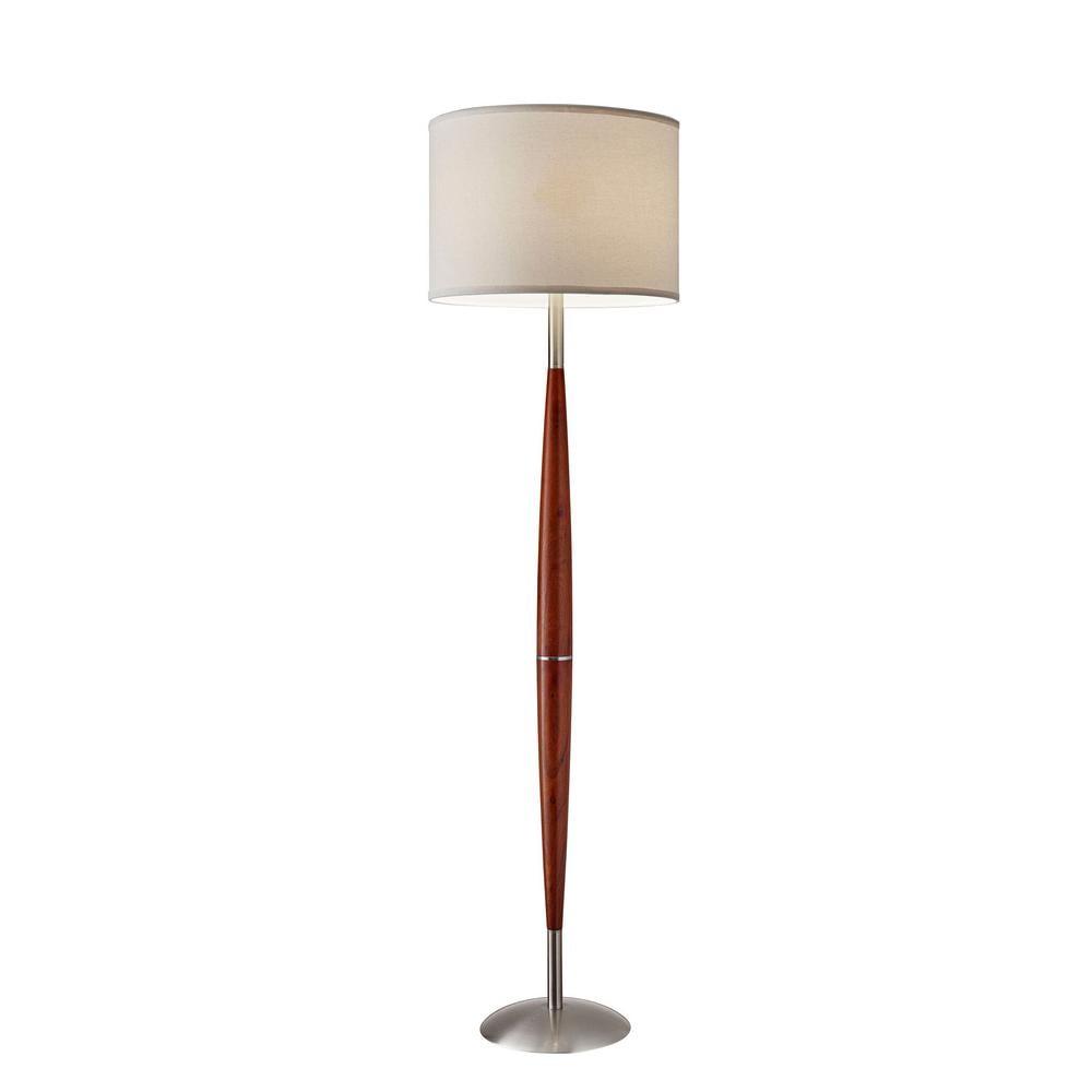 Elliptical Maple Eucalyptus Wood Floor Lamp with Off-White Shade