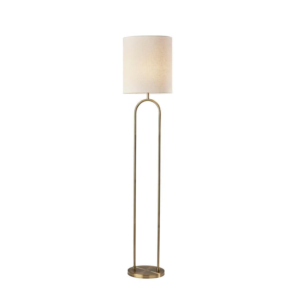 Arcadian Antique Brass Arc Floor Lamp with Off-White Shade