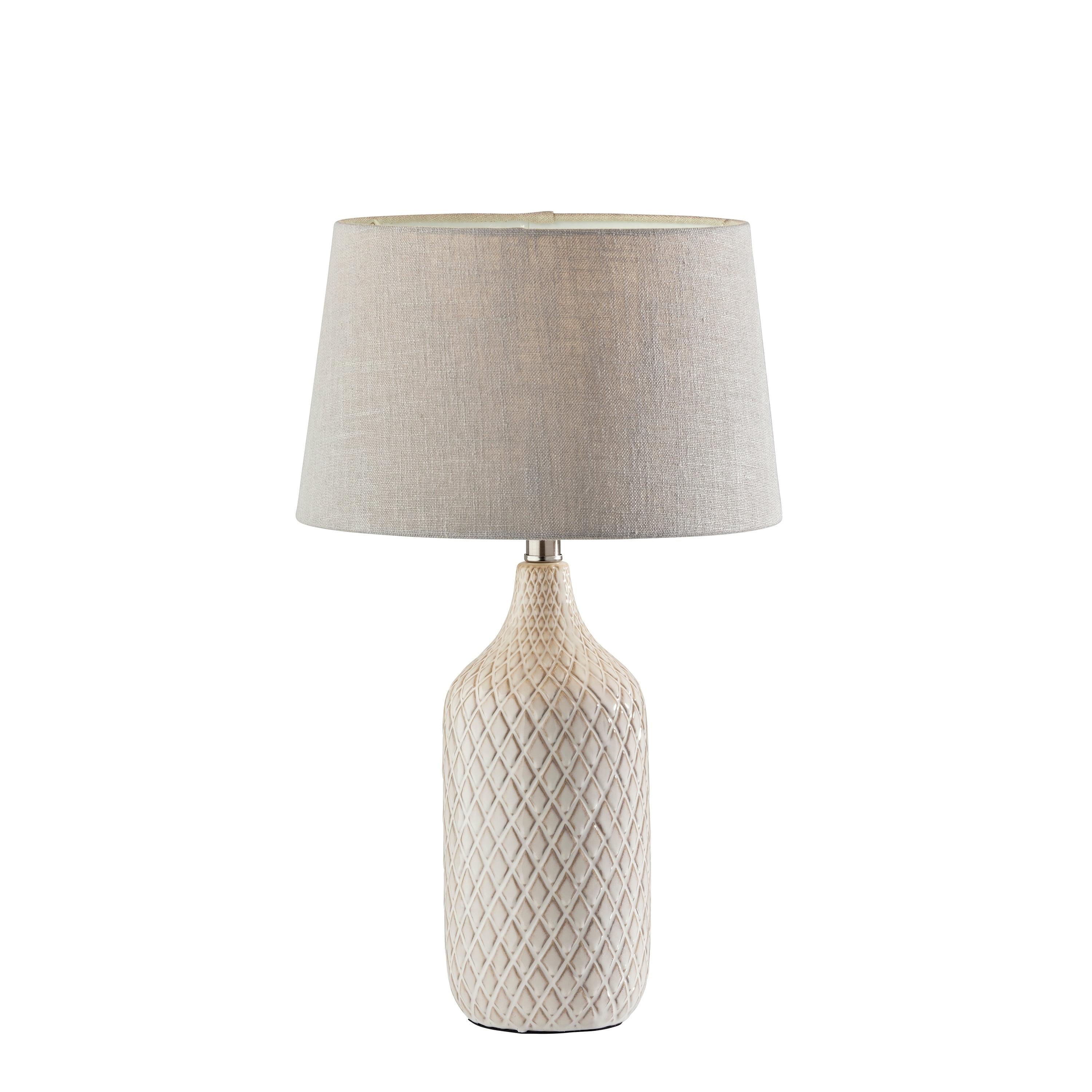 Kathryn 2-Piece White Ceramic Table Lamp Set with Taupe Shades