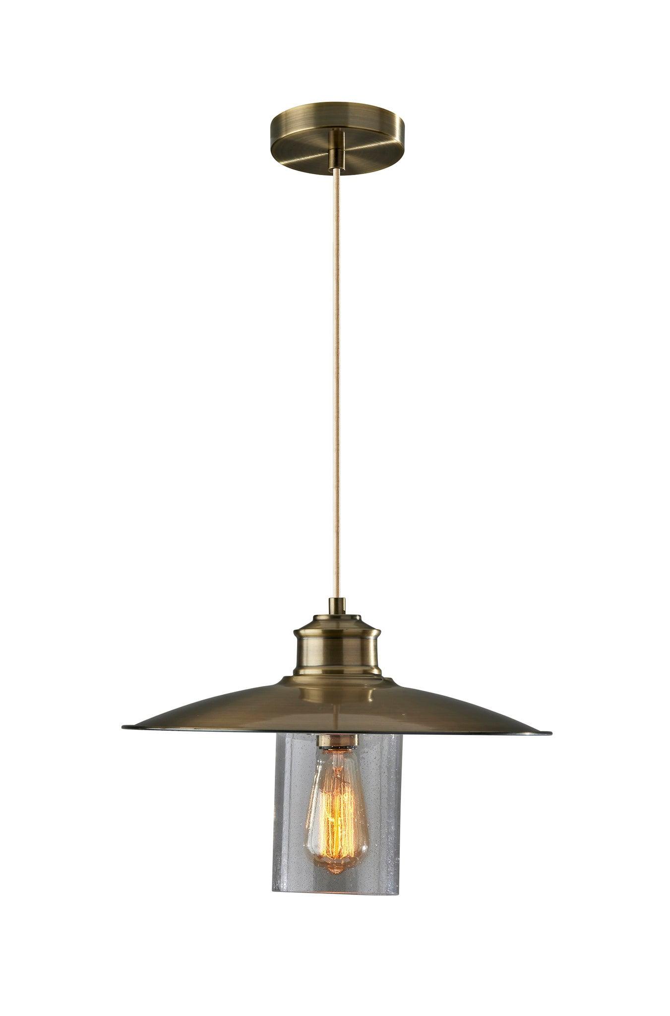 Antique Brass and Glass Pendant Light with Edison Bulb