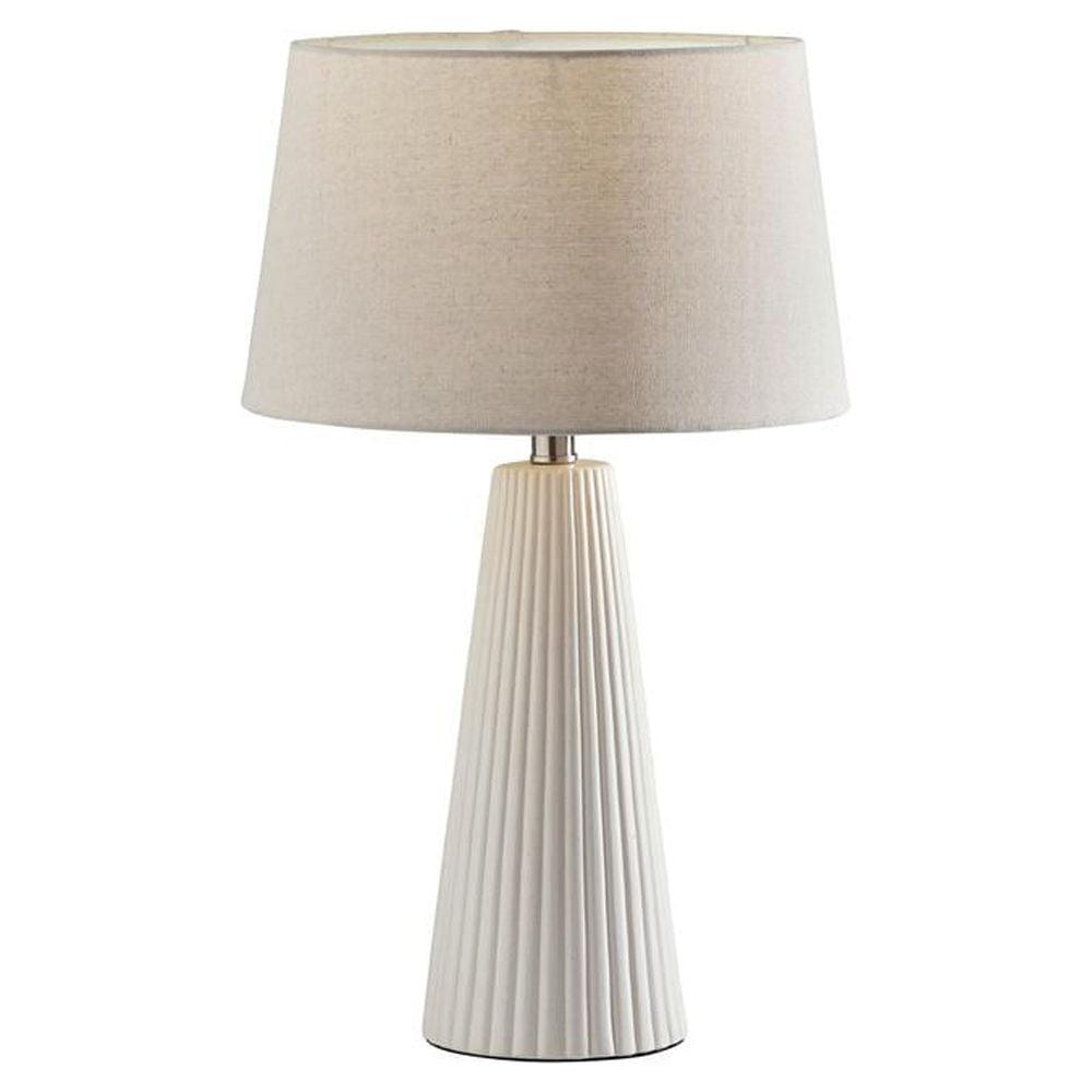 Set of 2 White Transitional Table Lamps with Oatmeal Linen Shades