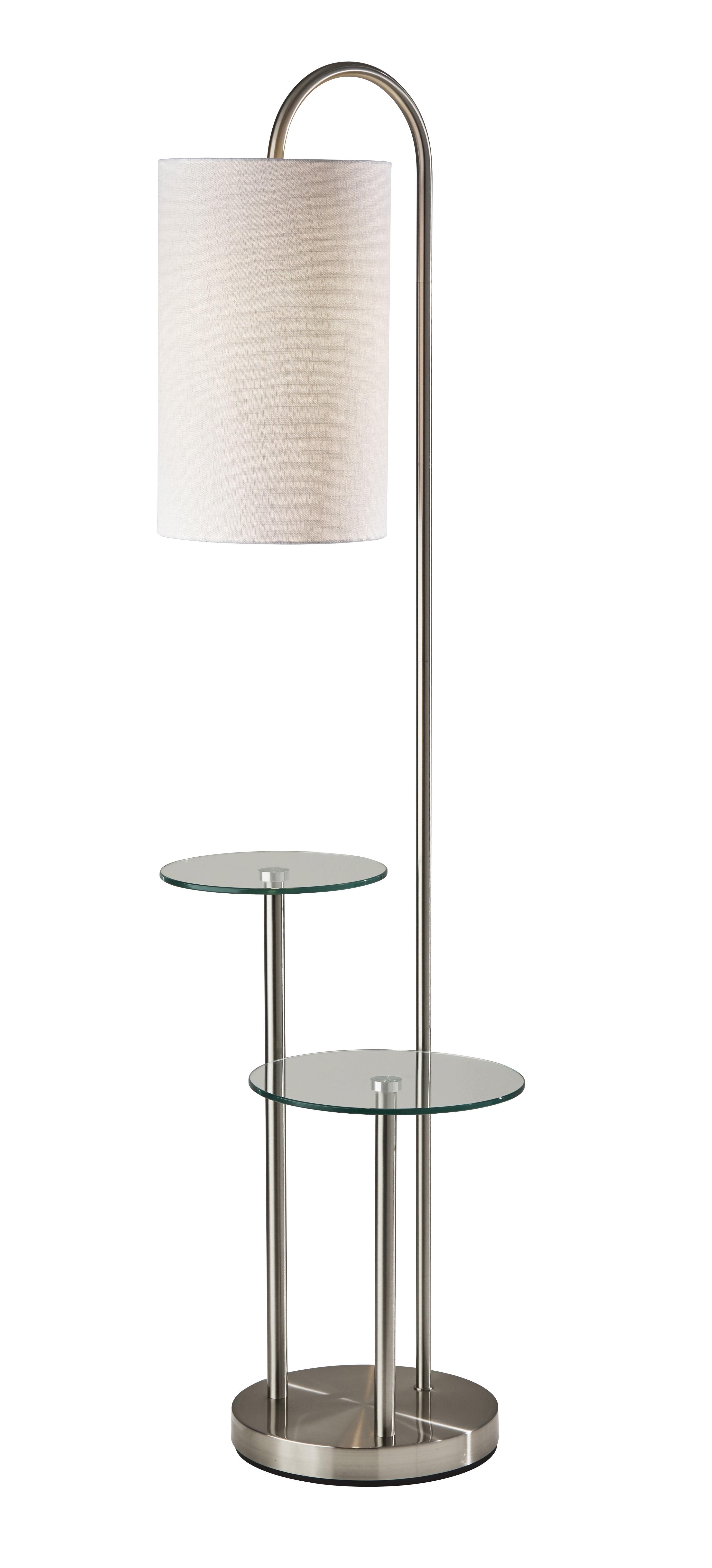 Modern Brushed Steel 66" Shelf Floor Lamp with Clear Glass Tops