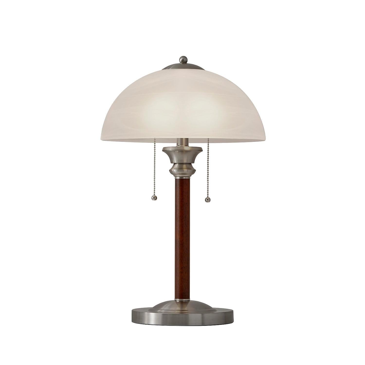 Lexington Walnut and Satin Steel Table Lamp with Frosted Glass Shade