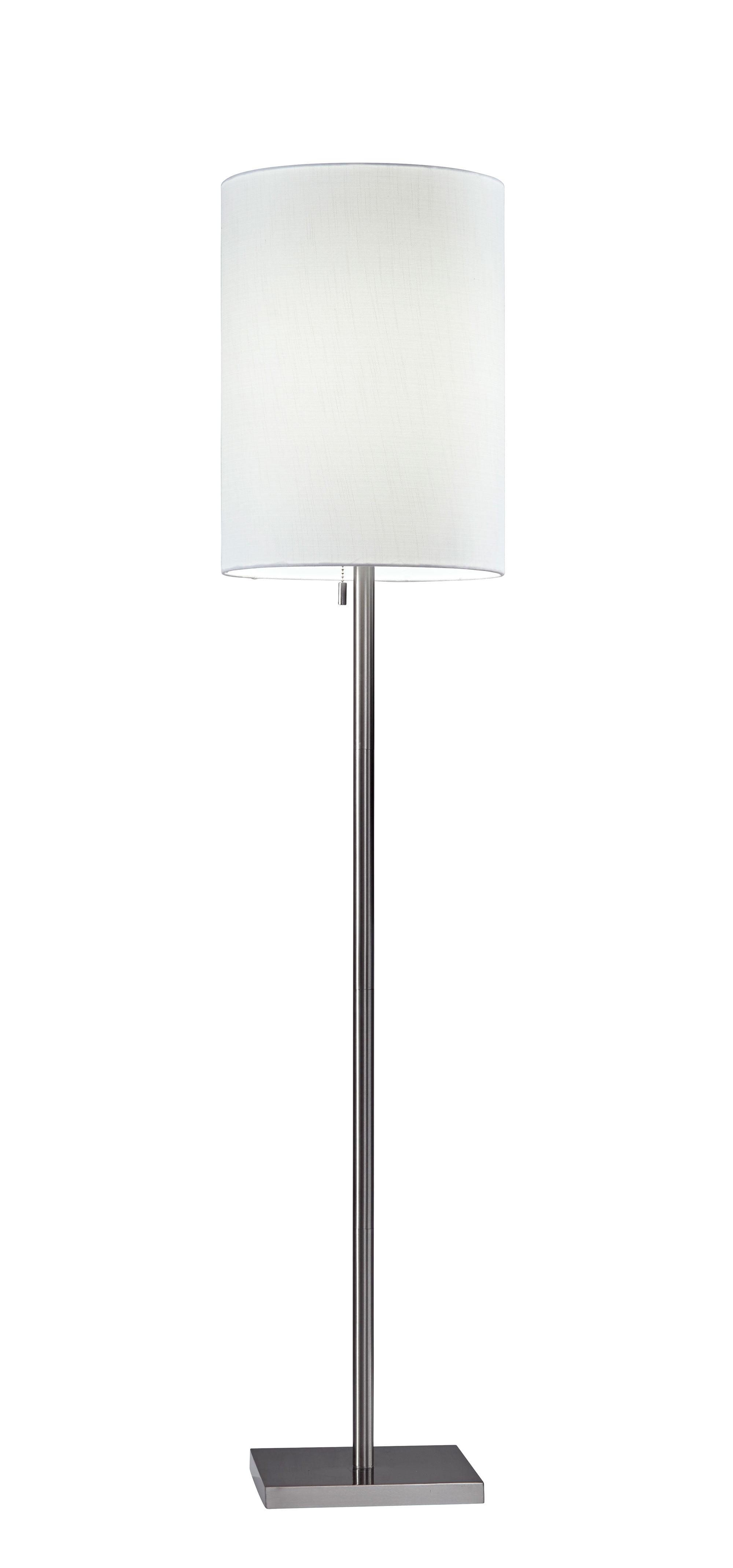 Elegance Squared Brushed Steel & Textured White Fabric Floor Lamp