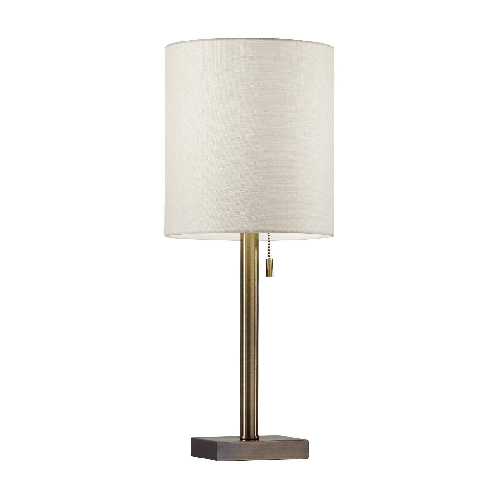 Antique Brass Table Lamp with Beige Fabric Shade