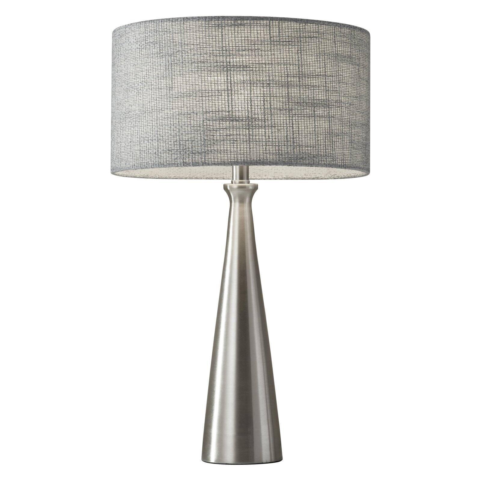 Linda Brushed Steel Table Lamp with Gray Drum Shade