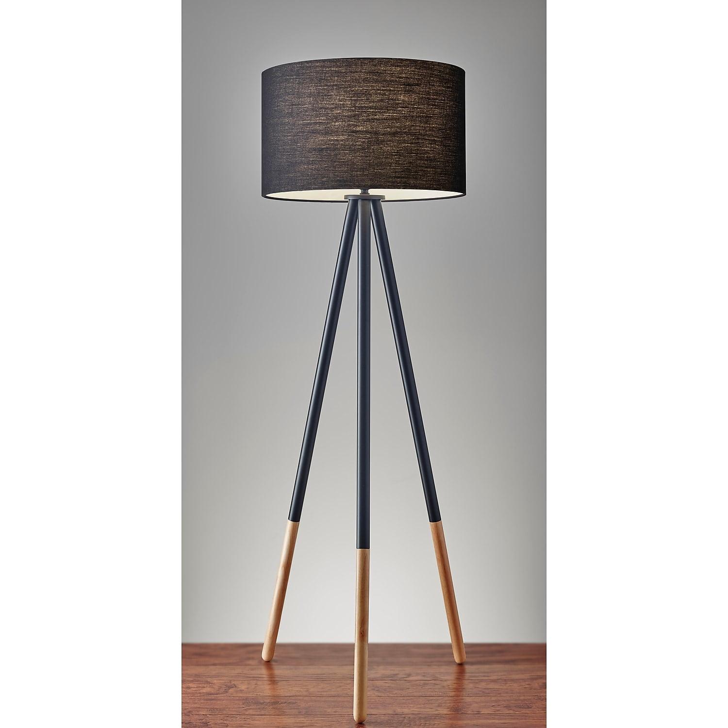 60.25" 3-way Louise Floor Lamp Black - Adesso: Metal Legs, Linen Drum Shade, UL Listed