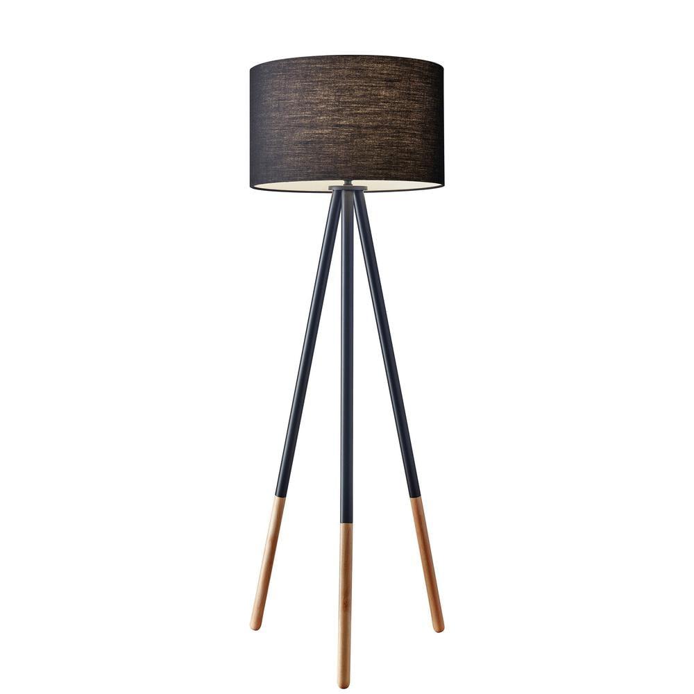 60.25" 3-way Louise Floor Lamp Black - Adesso: Metal Legs, Linen Drum Shade, UL Listed