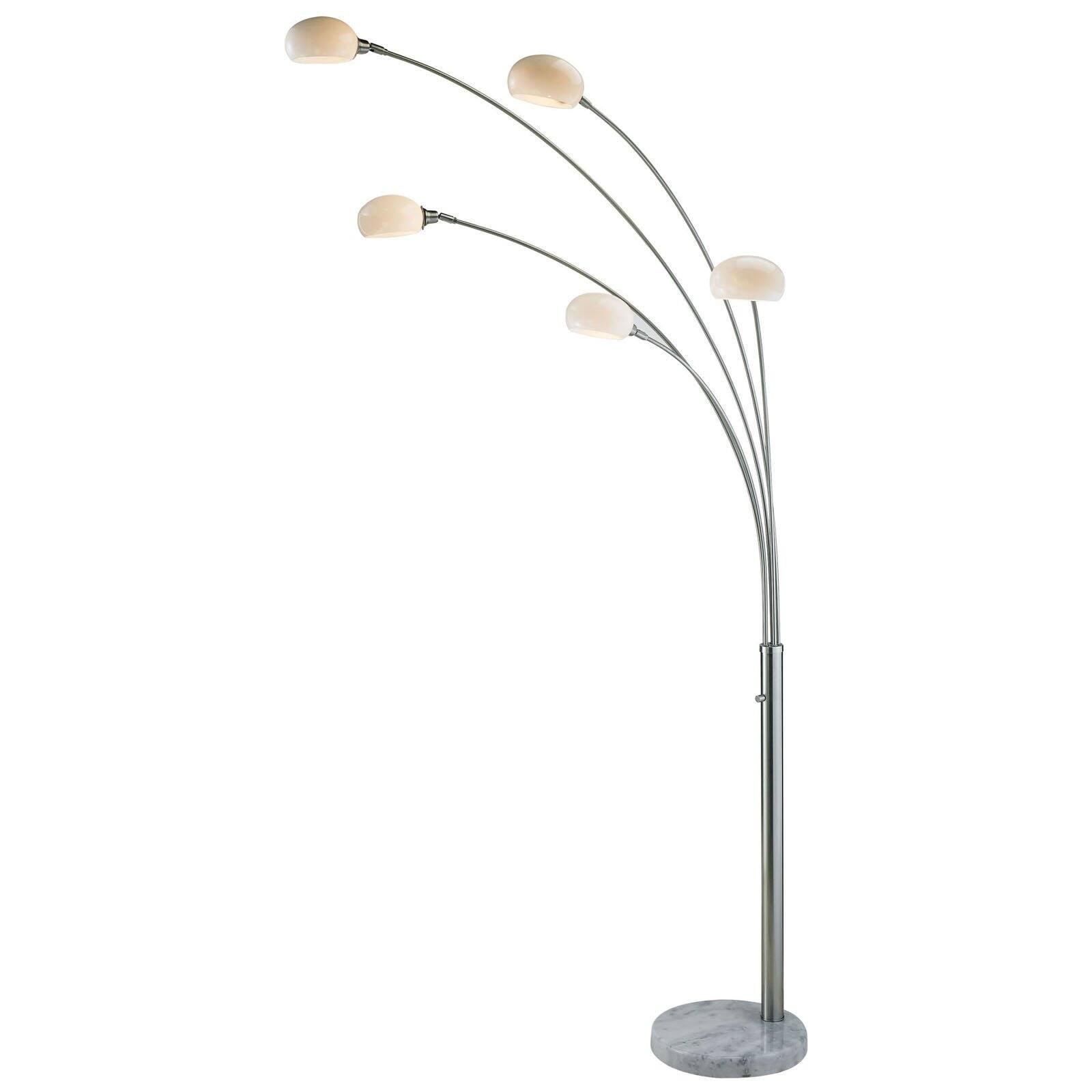 Adjustable Multi-Head White Arc Floor Lamp with Marble Base