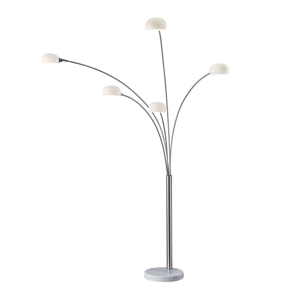 Adjustable Multi-Head White Arc Floor Lamp with Marble Base