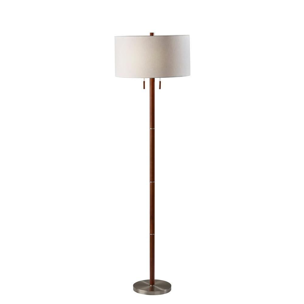 Madeline 66'' Walnut and Brushed Steel Floor Lamp with White Shade