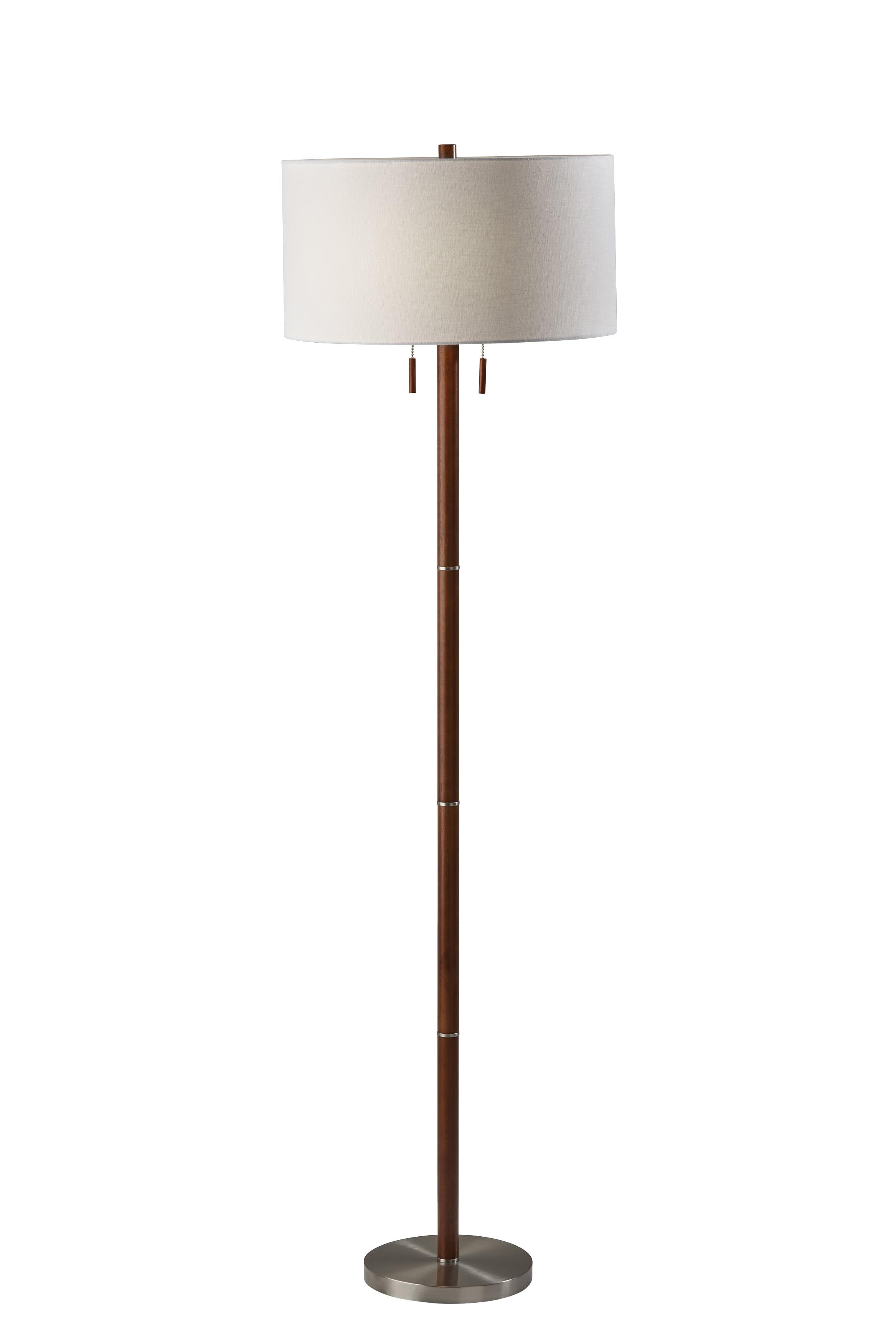 Madeline 66'' Walnut and Brushed Steel Floor Lamp with White Shade