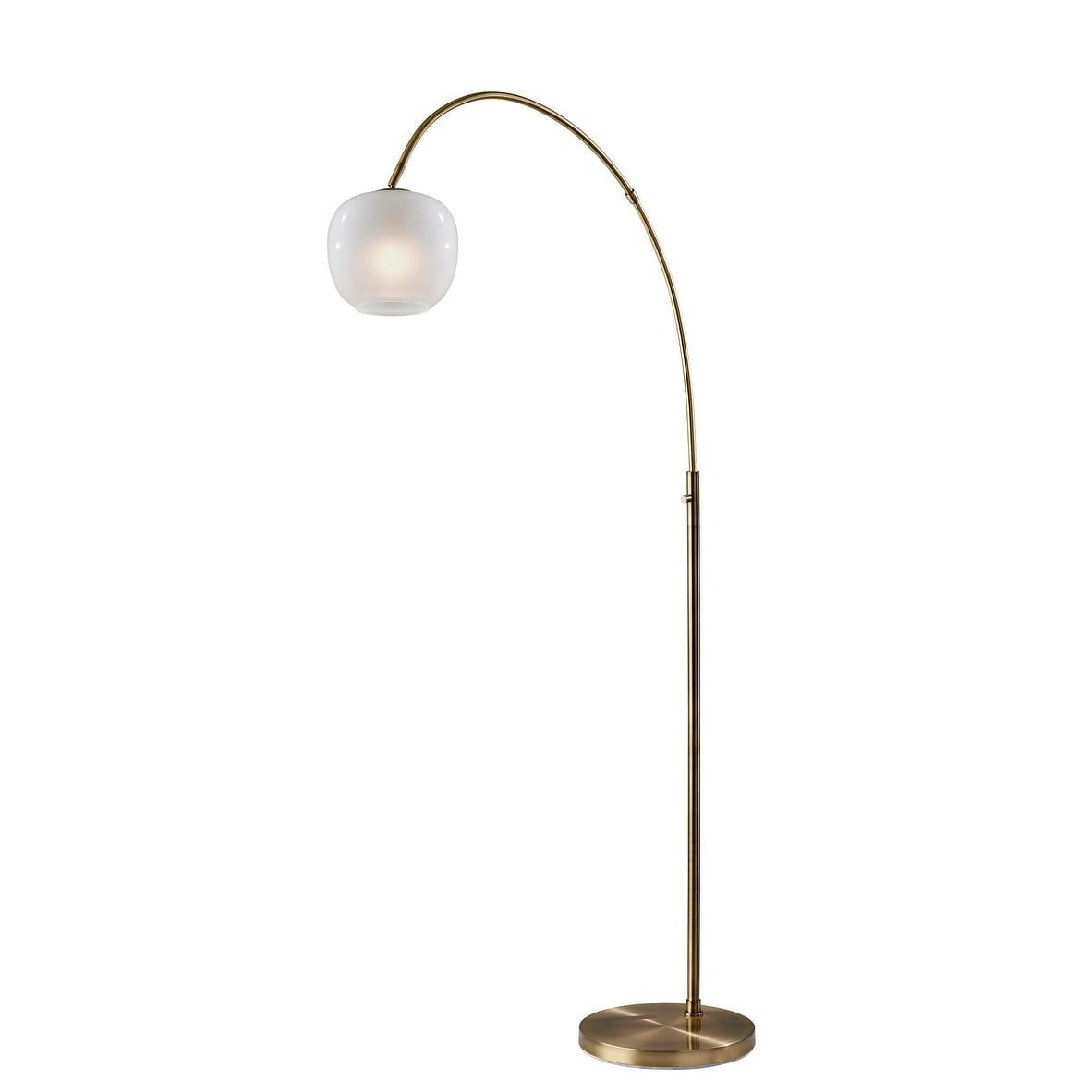 Adesso Magnolia Arc Lamp Brass: Modern Antique Finish, Glass Shade, ETL Listed, 72" Height