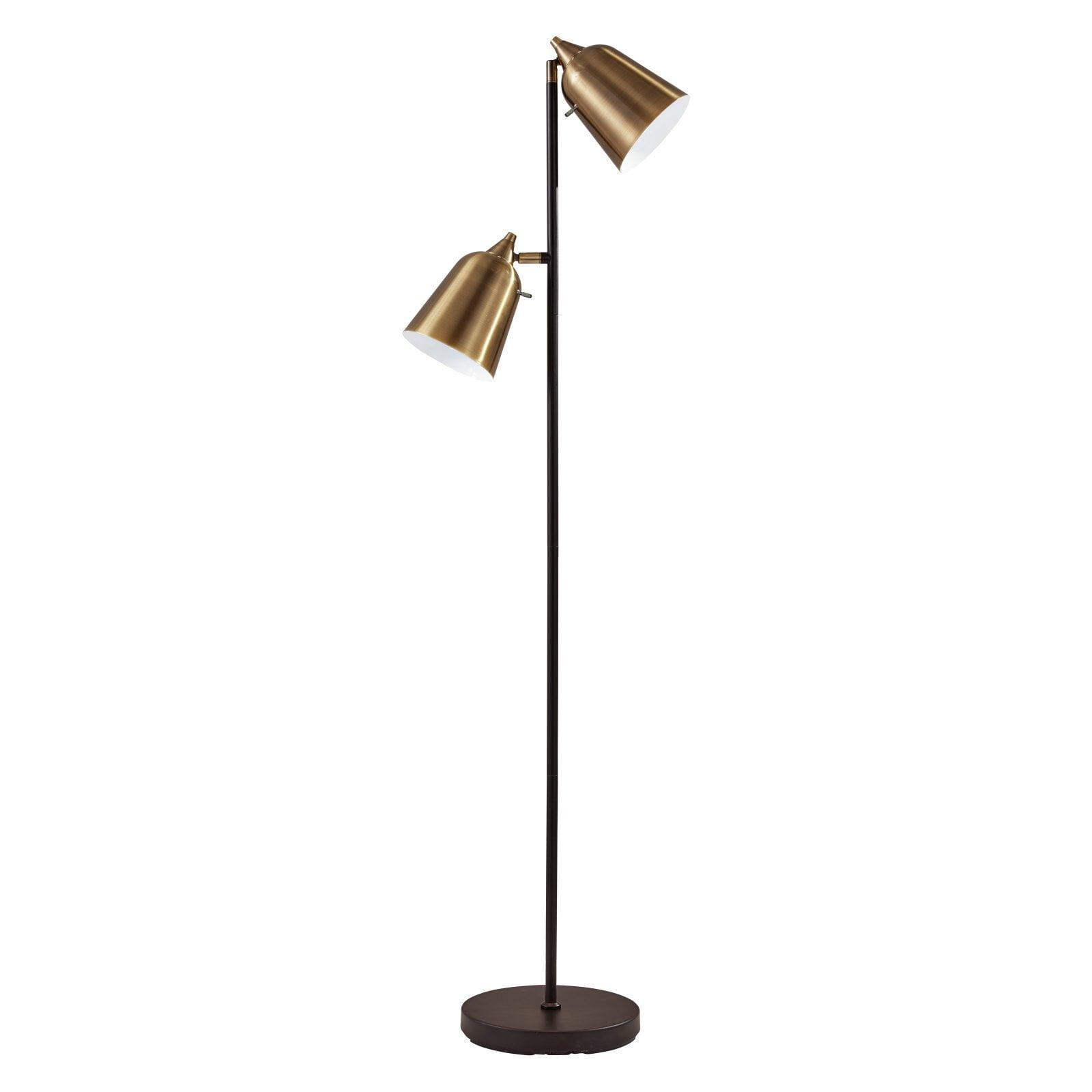 Matte Black and Antique Brass Dual-Head Adjustable Floor Lamp