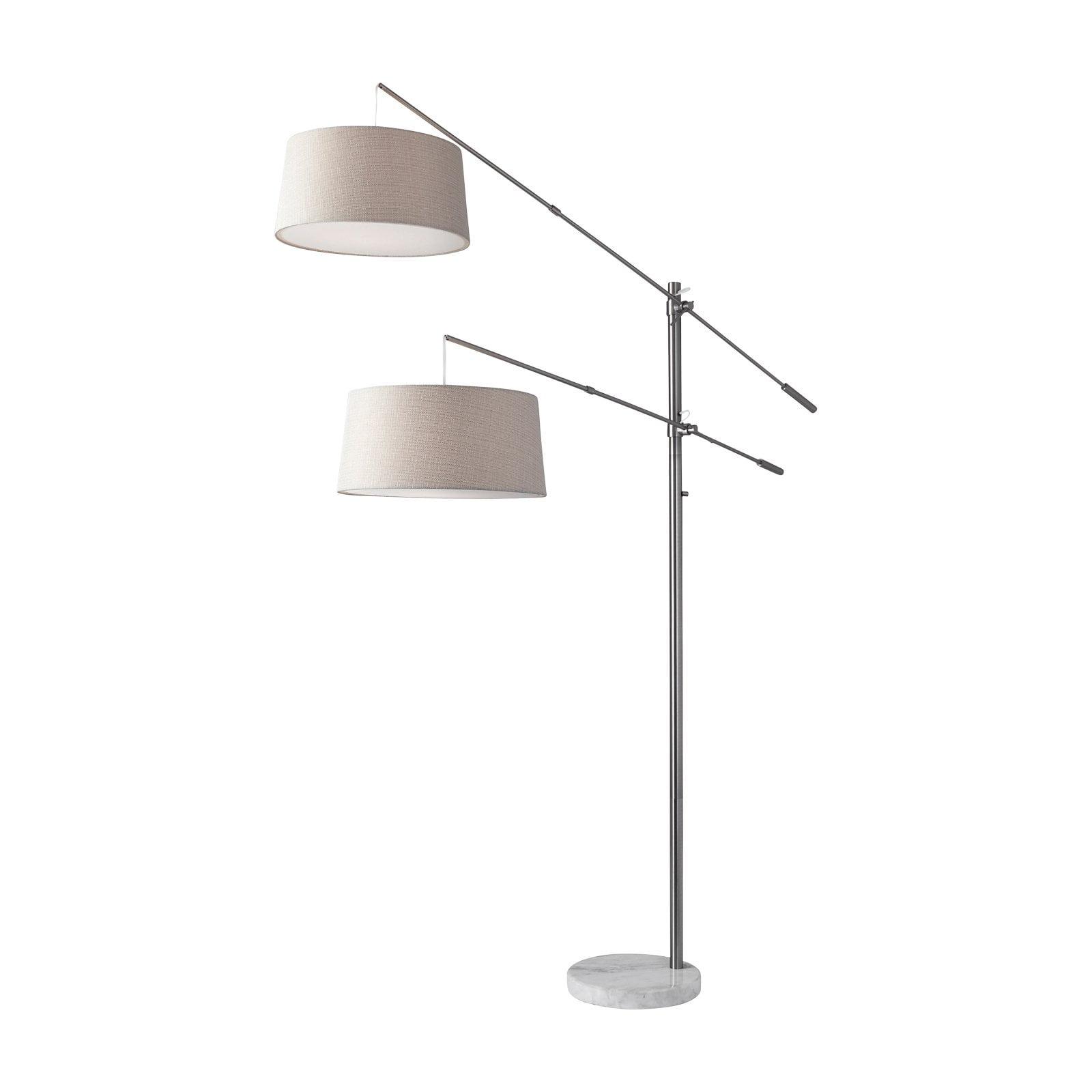 78" Silver Adjustable Two-Arm Arc Floor Lamp with Marble Base