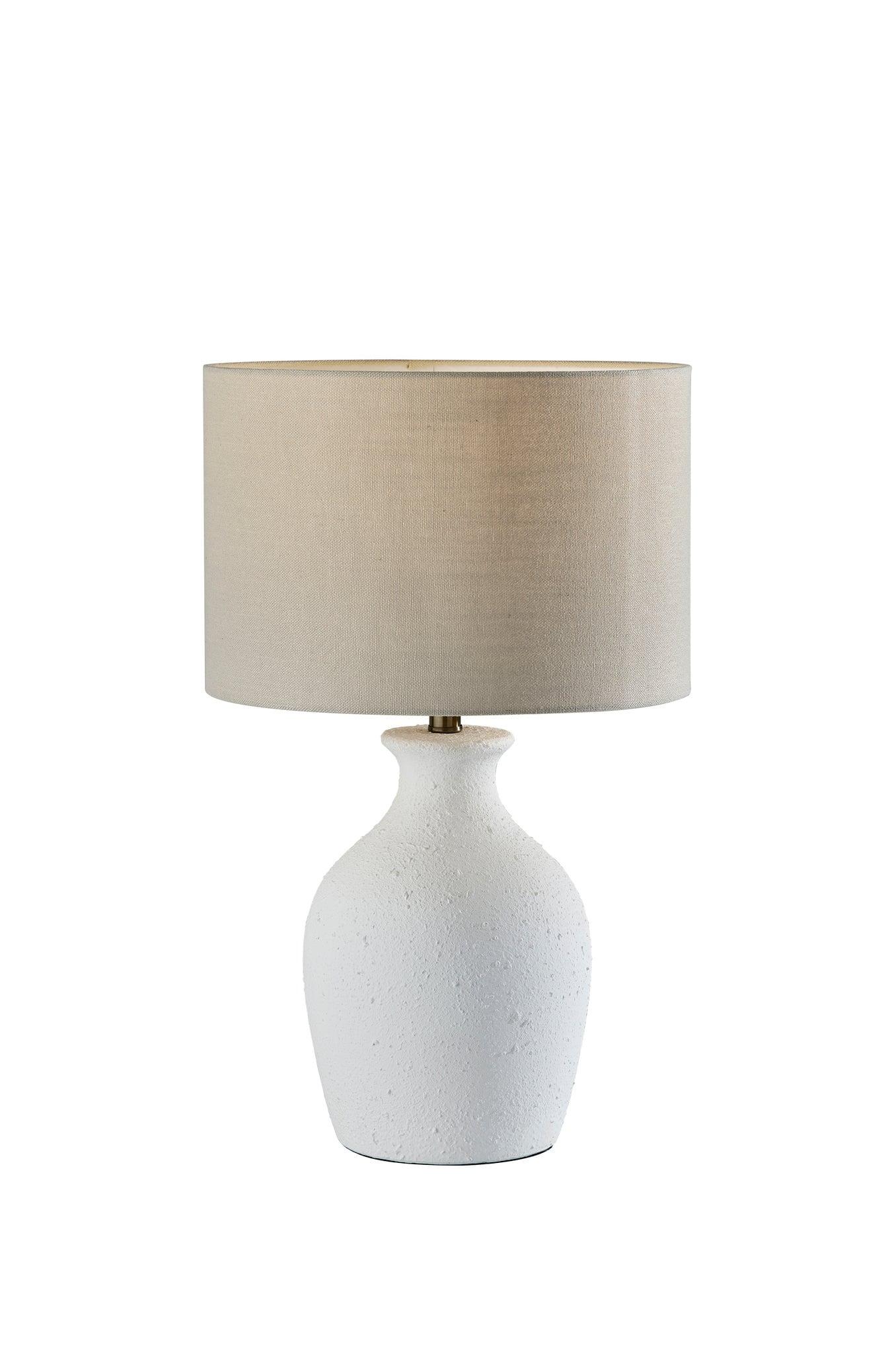 White Textured Ceramic Jug Table Lamp with Beige Shade