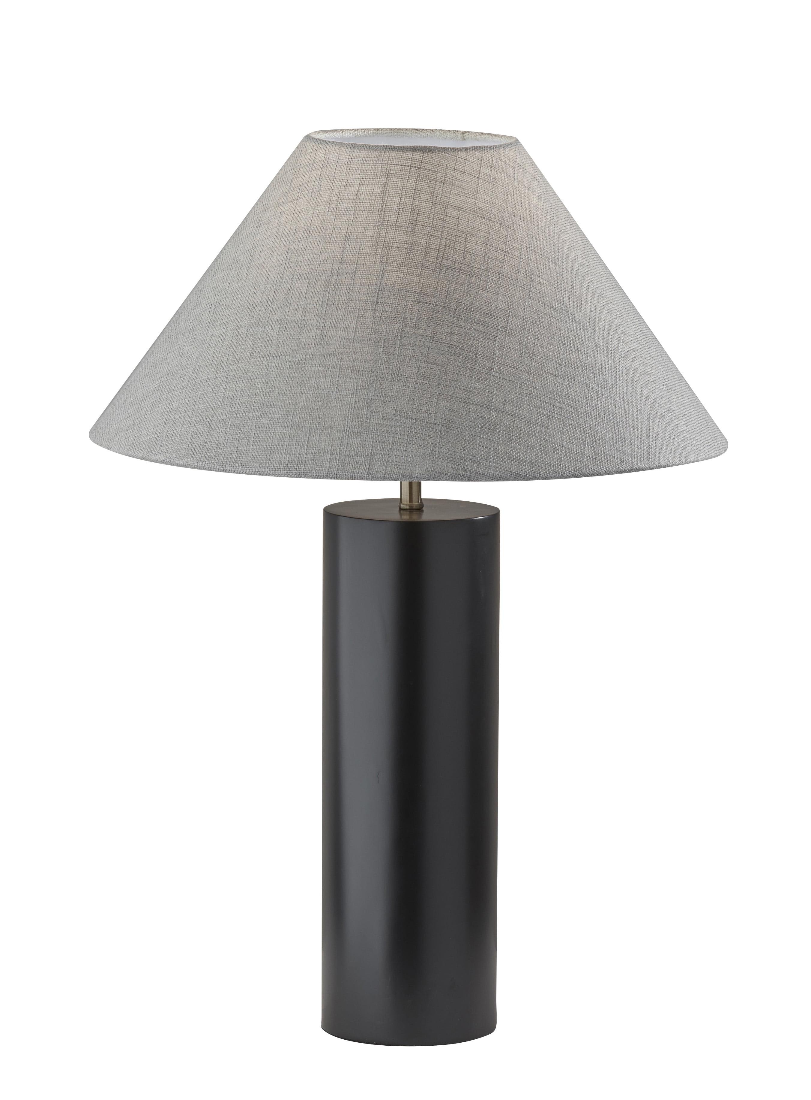 Black Poplar Wood Table Lamp with Light Gray Shade