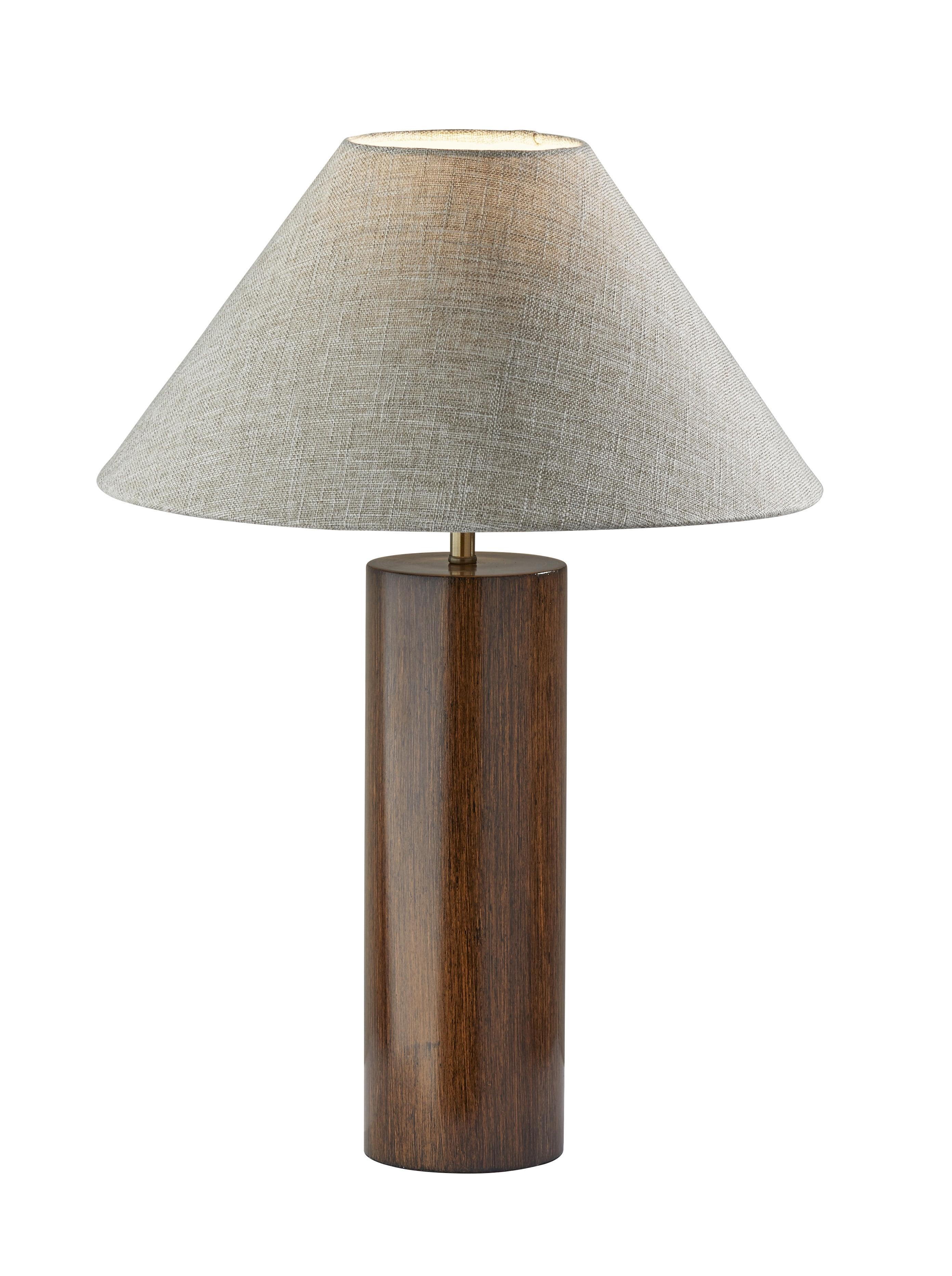 Walnut and Brass Modern Table Lamp with Fabric Shade