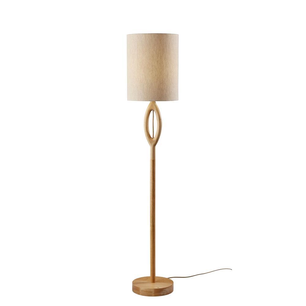 Natural Wood Floor Lamp with Beige Drum Shade